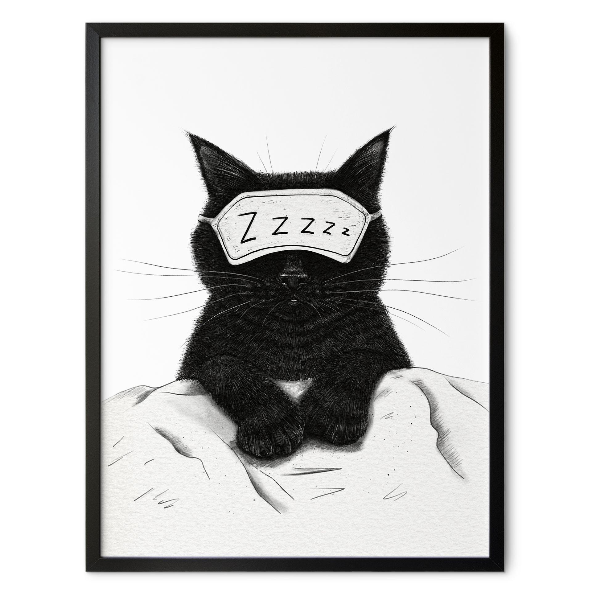 Poster Schwarze Katze mit Schlafmaske - Korenkova