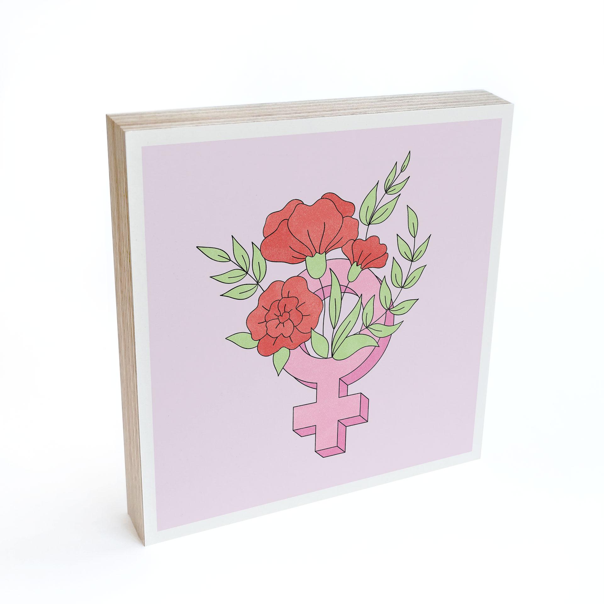 Billede af træ til at sætte op - Venus-tegn med blomster - 15x15 cm