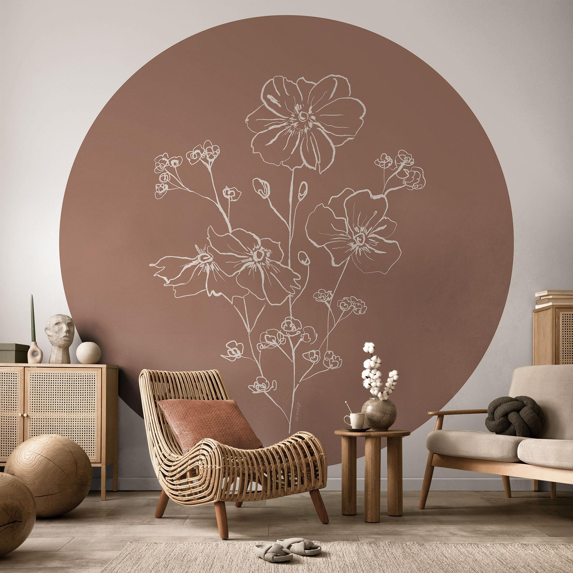 Wild Rose Bouquet Mocha Mousse | Blomster Fototapet - Anis illustration - Rund - vliesetapet/selvklæ