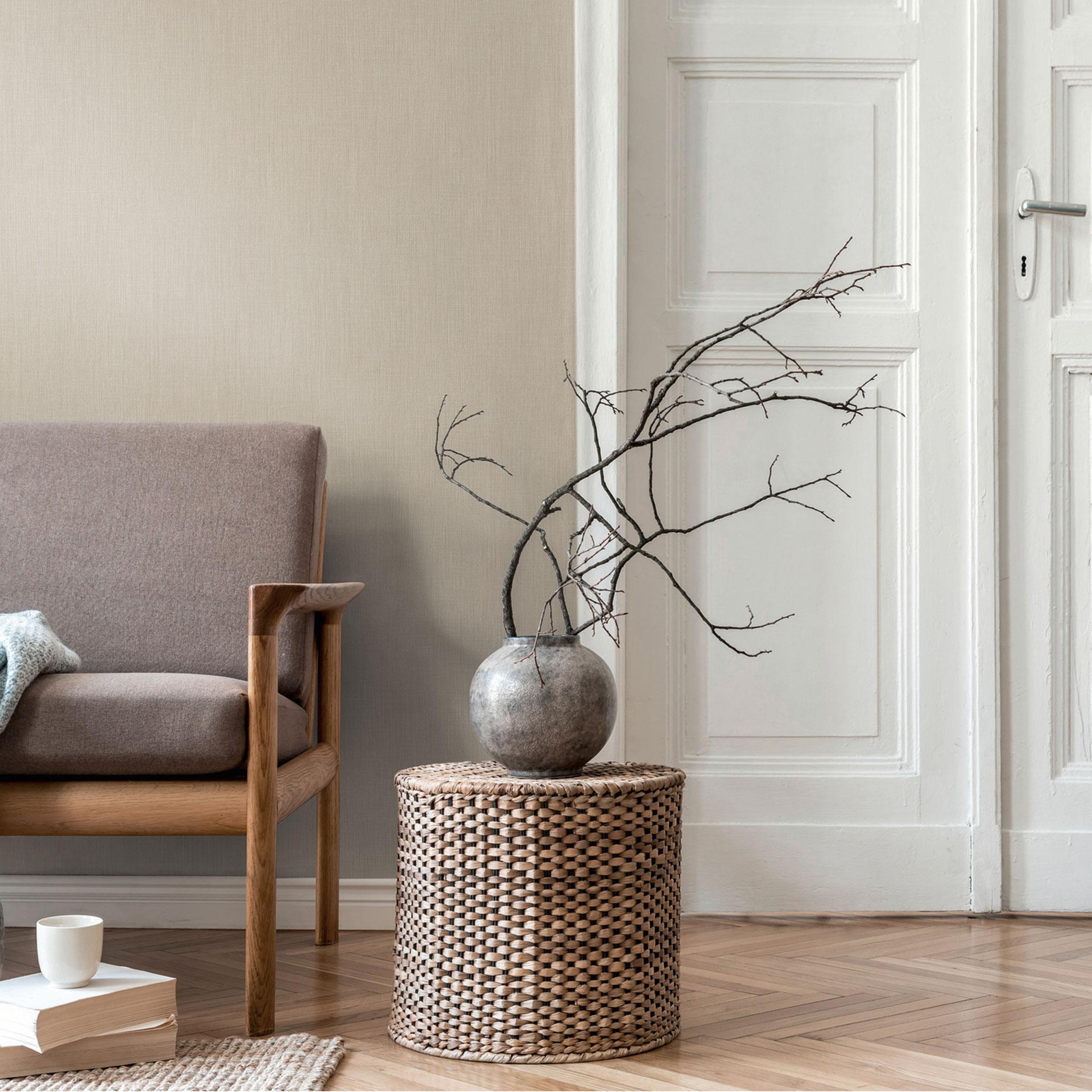 Enkelt tapet hørlook lysegrå beige - Ikke-vævet tapet almindelig struktureret mat