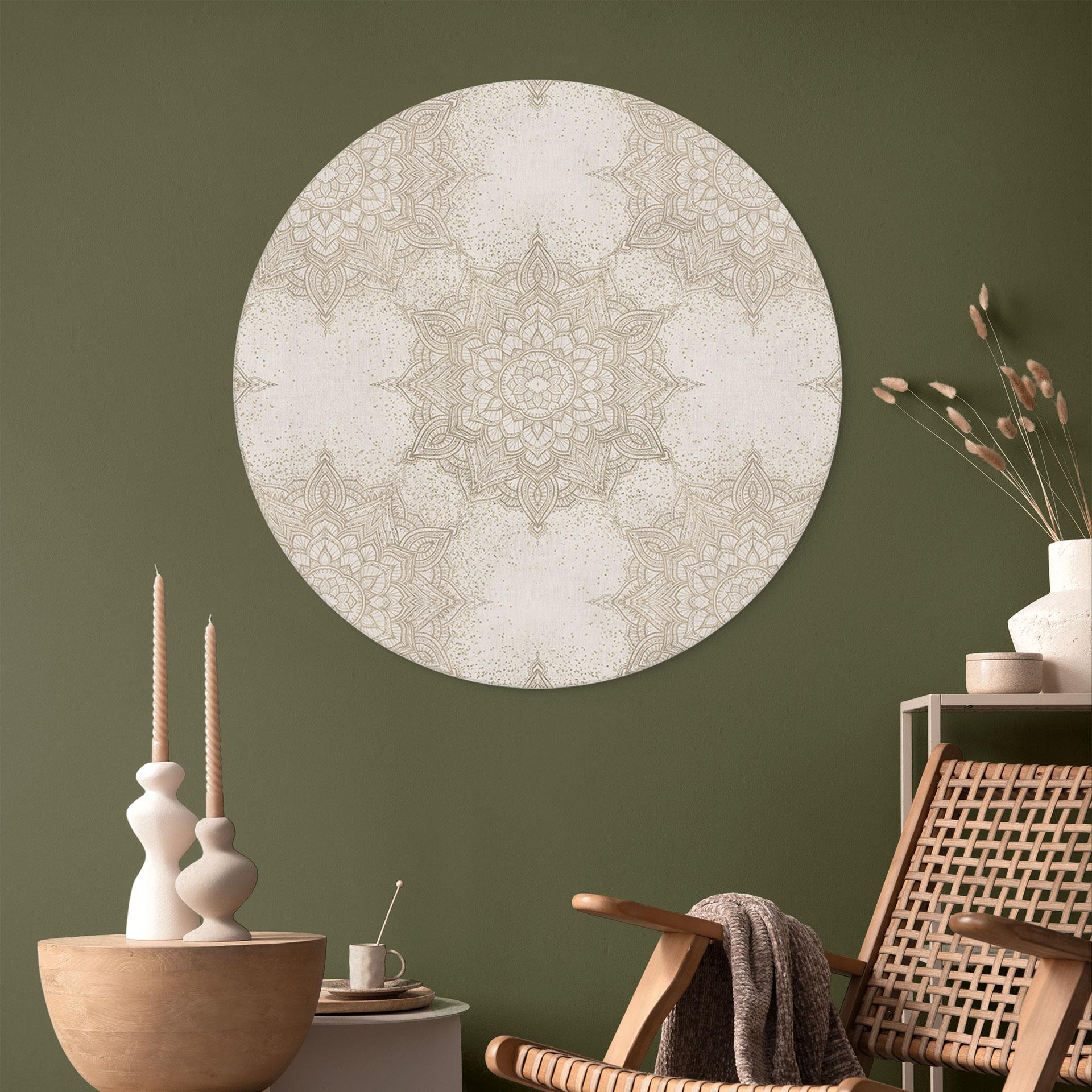 Billede Elegant mandala i sandguld - Bloomery Decor - rund – print på aluminium (Alu-Dibond)