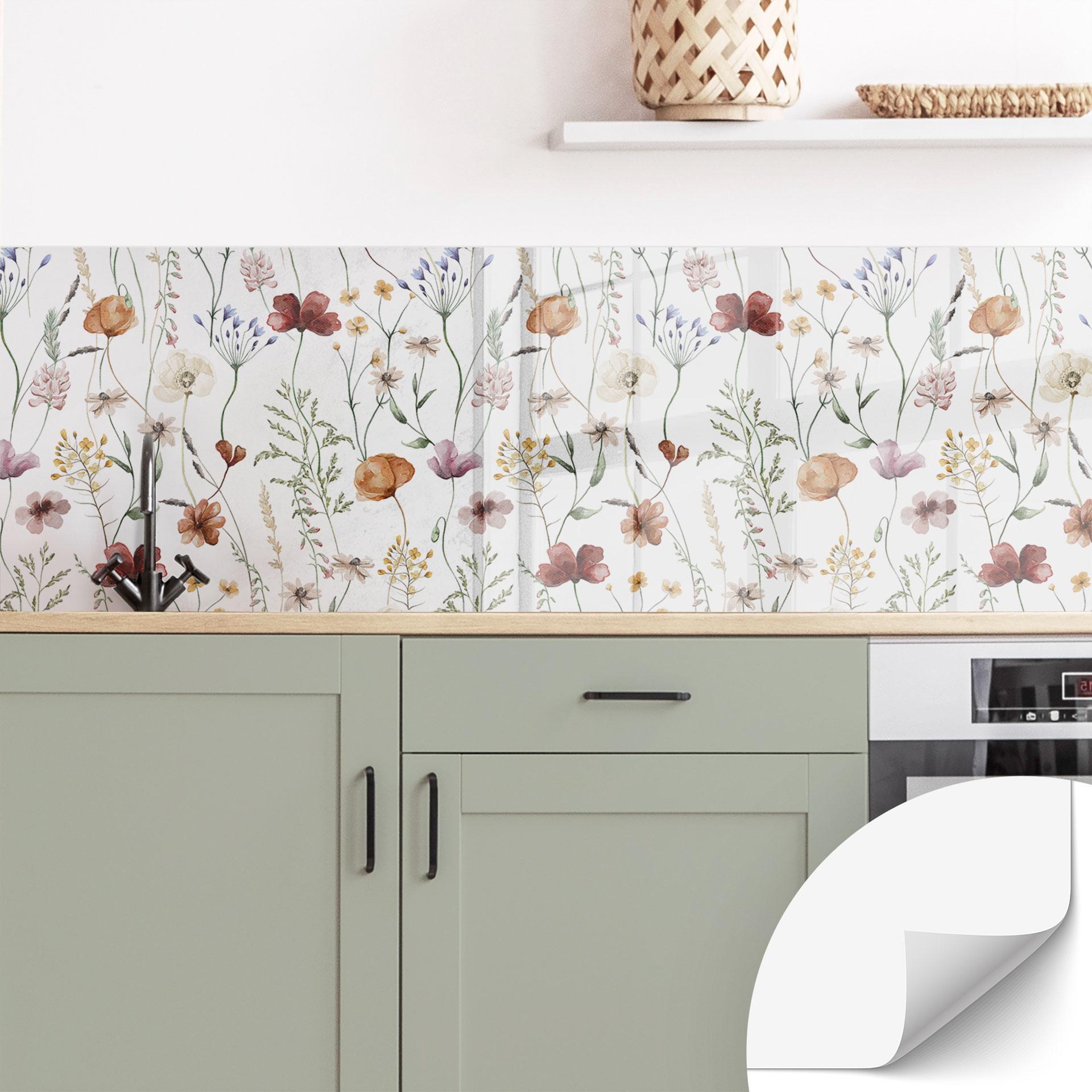 Selvklæbende stænkplade til køkken Farverige vilde blomster - UN Designs