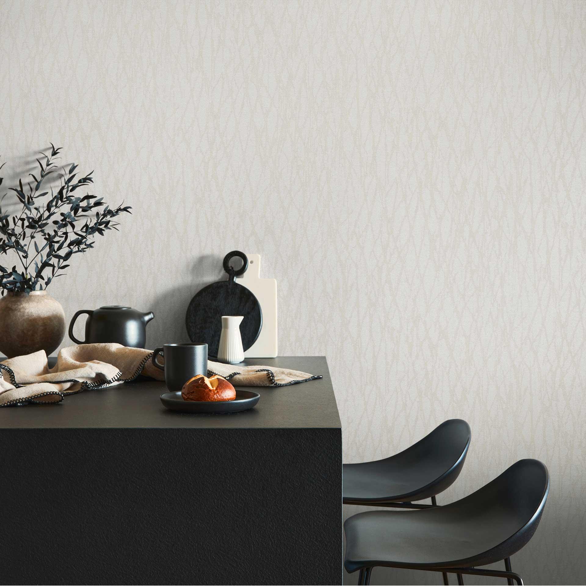 Papel pintado texturizado con motivo ondulado marfil - papel pintado tejido-no tejido de elegancia moderna