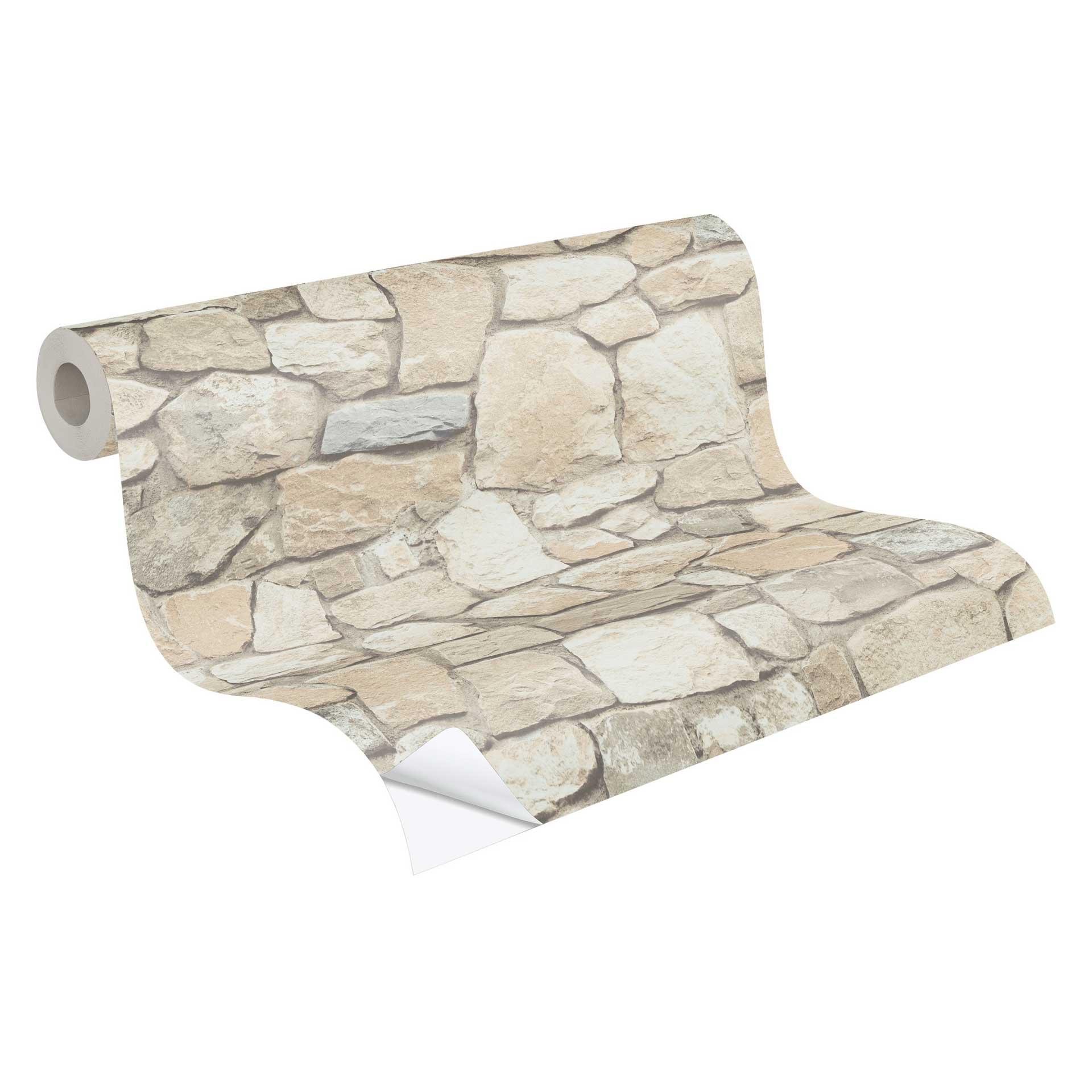 Zelfklevend behang & meubel folie - stenen muur - steen effect - beige, crème - rol 840x53 cm