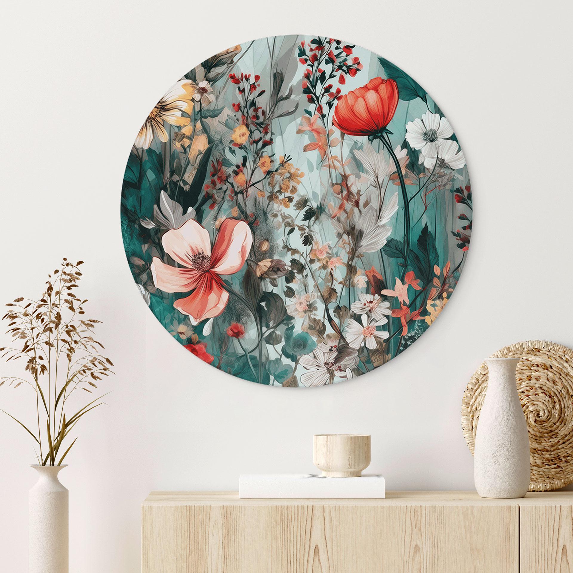 Wandcirkel Lenteweide met bloemen - Jaszke