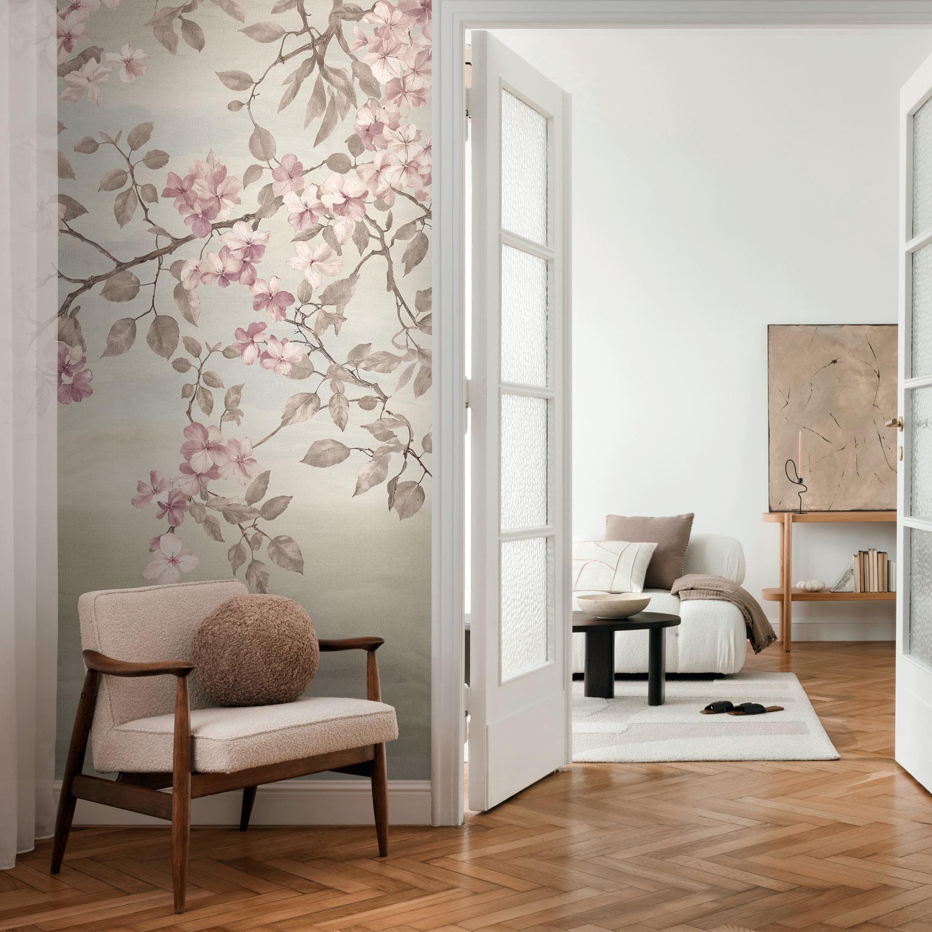 COSMOPOLITAN blomstrer grene pink beige - vintage Ikke-vævet tapet romantisk