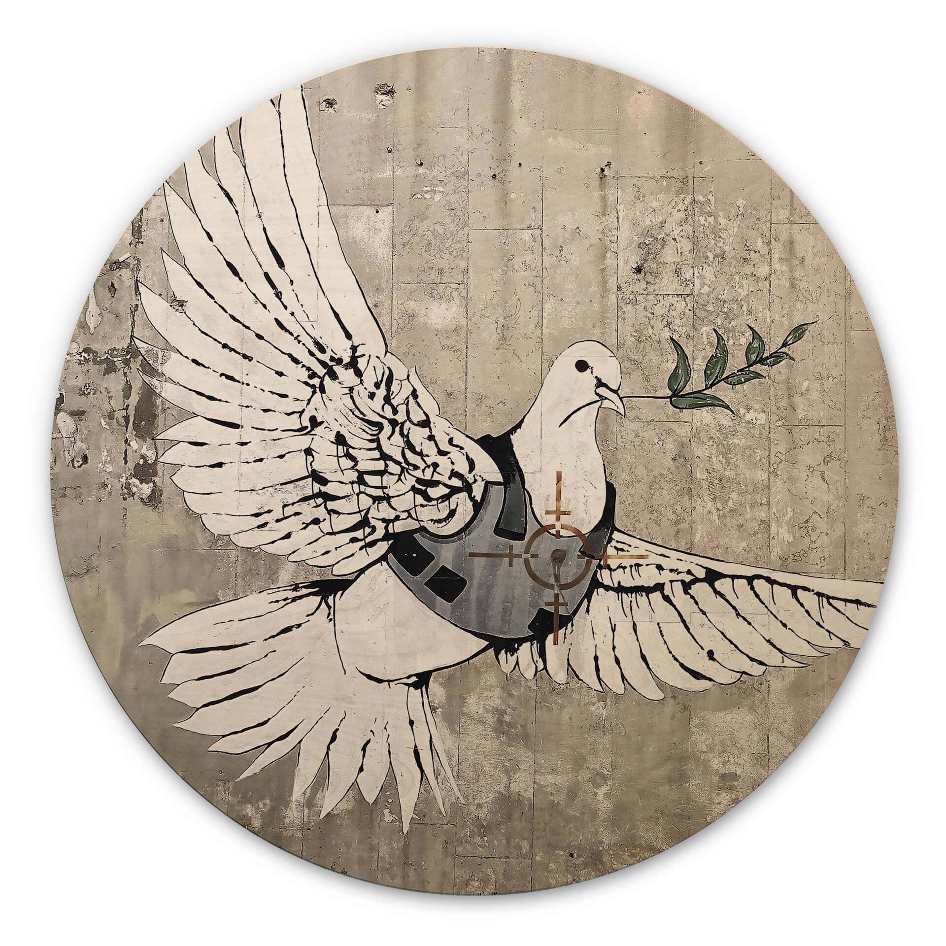 Banksy Billede af træ - Fredsduen - Rund