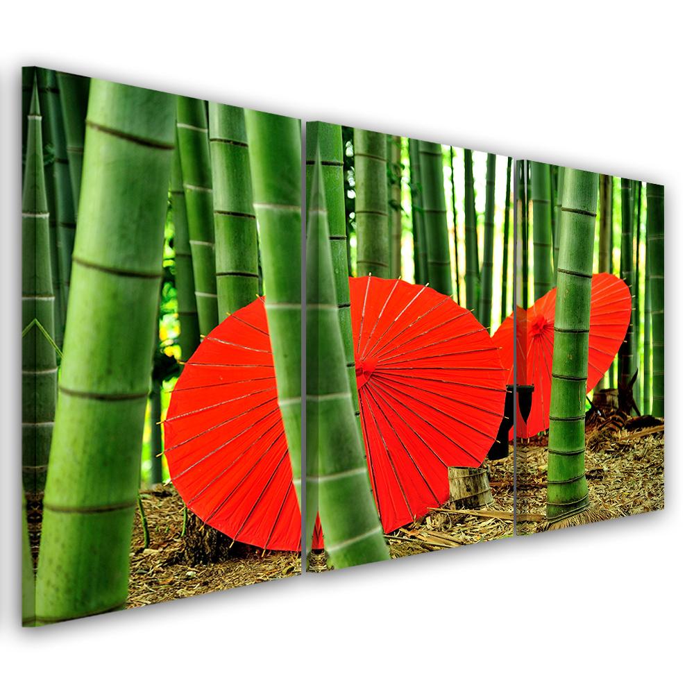 3 stykke lærred print Japan bambus paraplyer