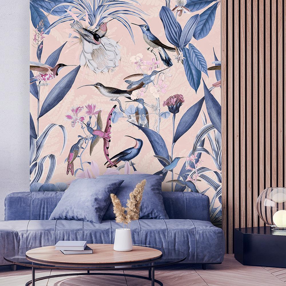 Fototapete, Blaue Exotische Blumen Vögel Natur - Andrea Haase