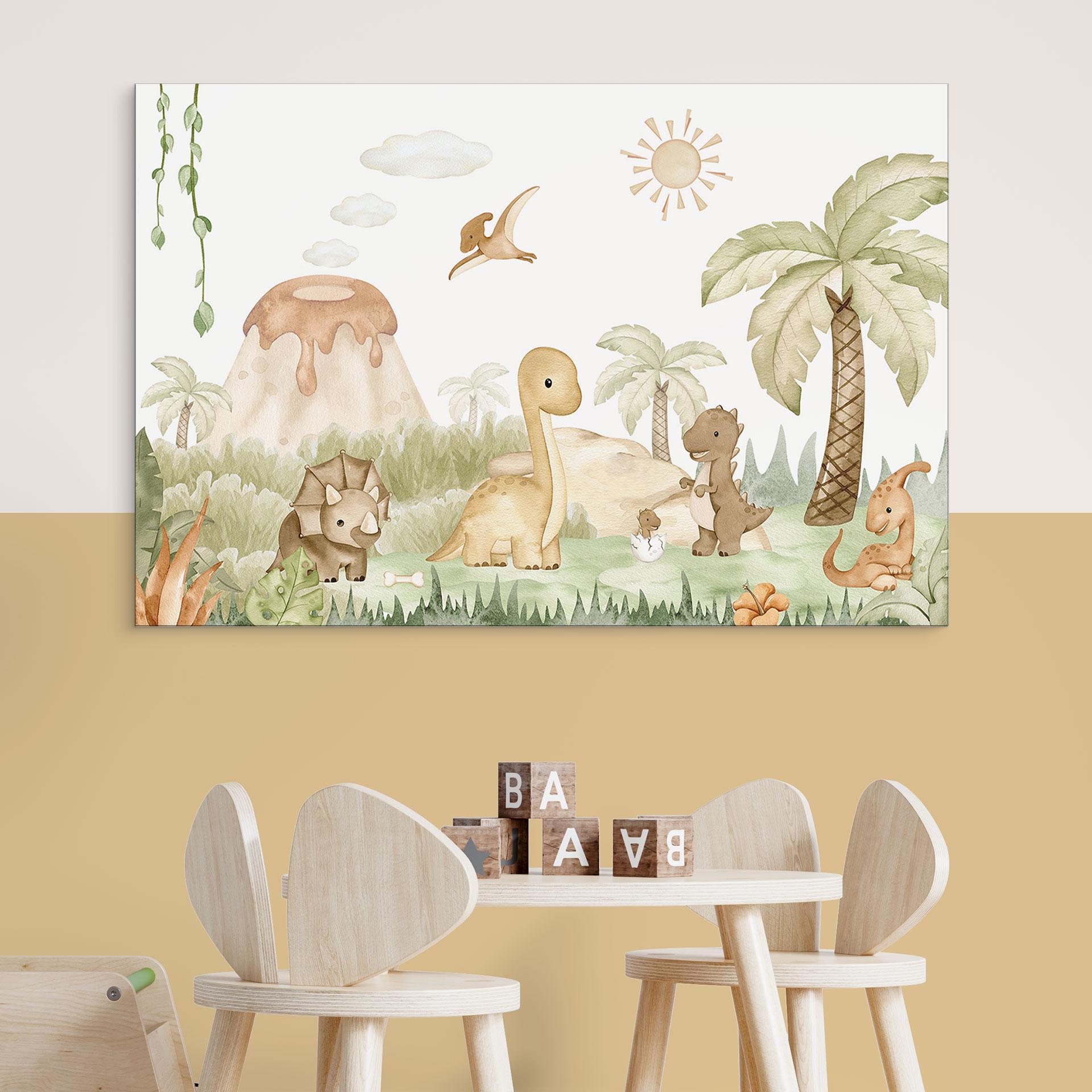 Wandbild Kleine Dinos auf großer Entdeckungsreise - Oliver Robins - Alu-Dibond