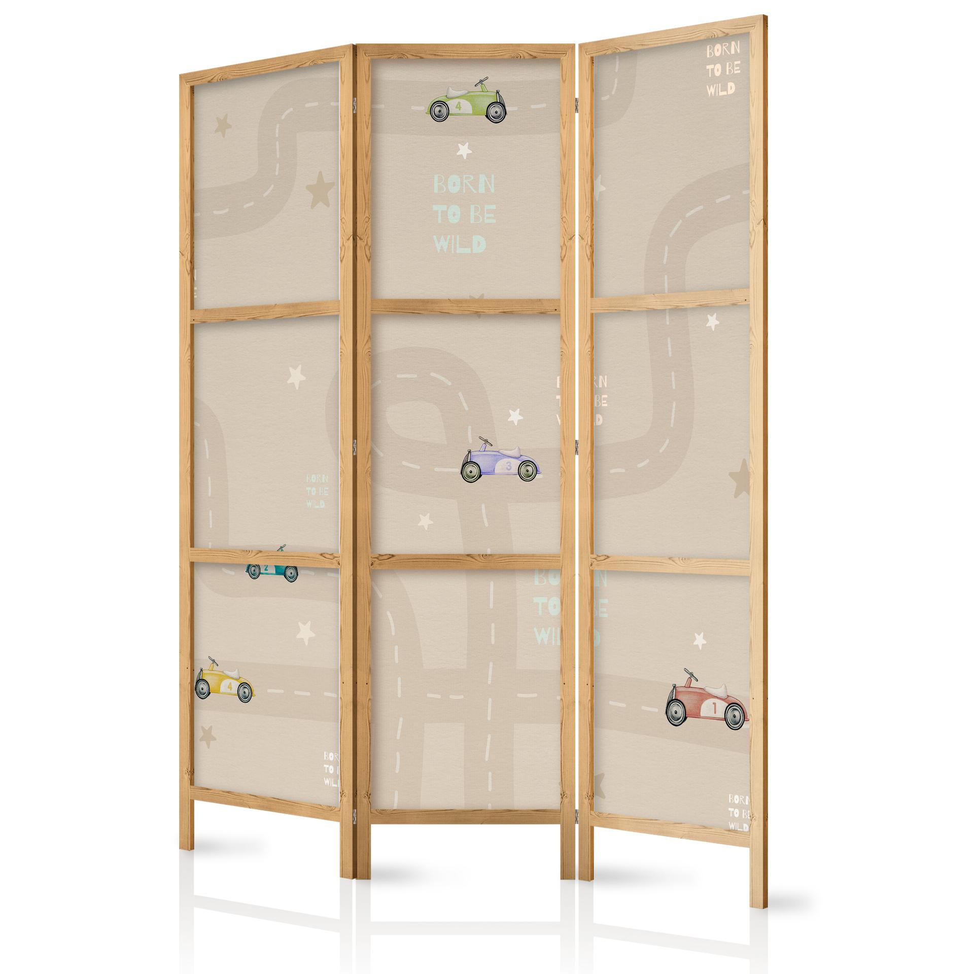 Japanischer Paravent, Raumteiler freistehend, Trennwand - Race on a beige background with stars