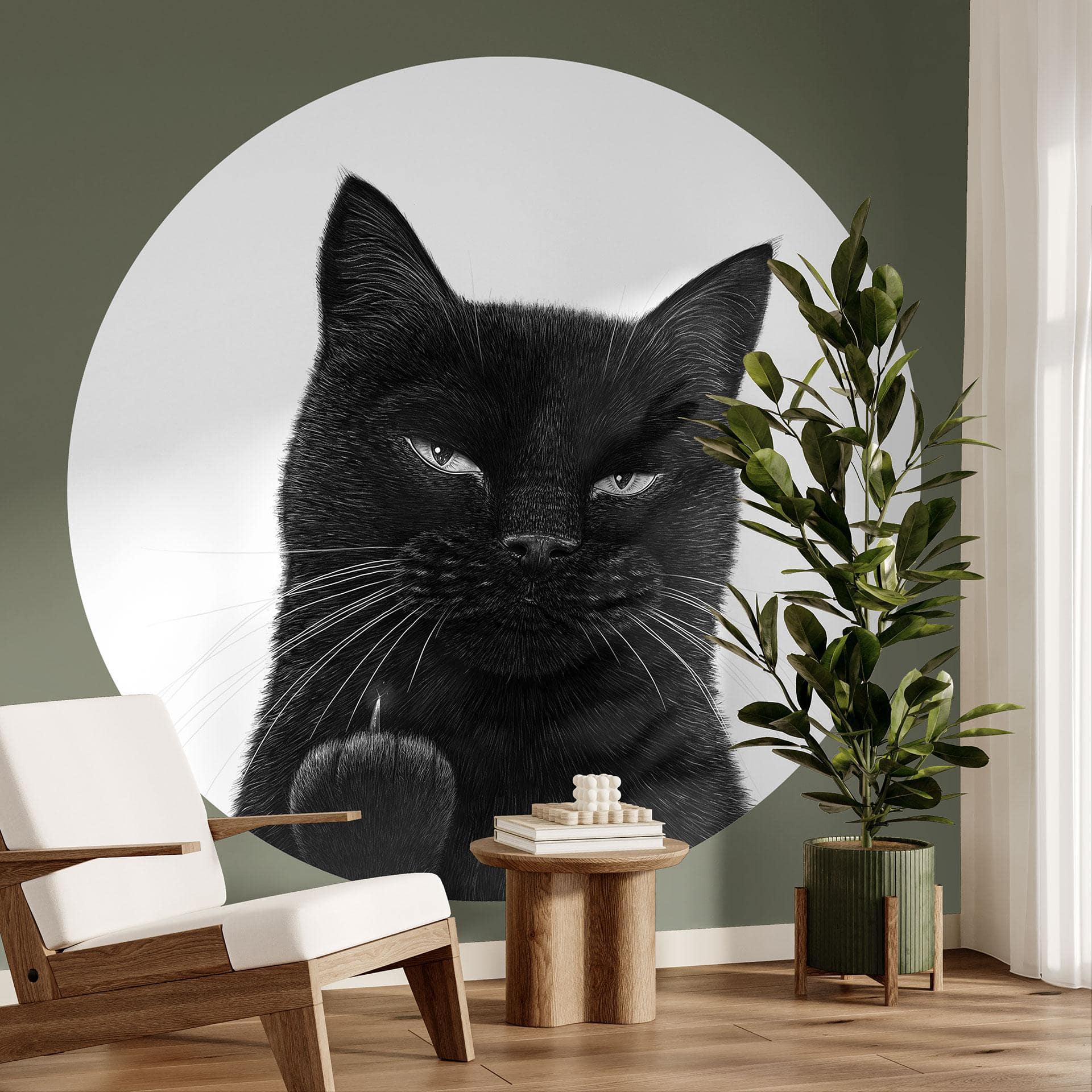 Papier peint photo Chat noir effronté - Korenkova - Rond