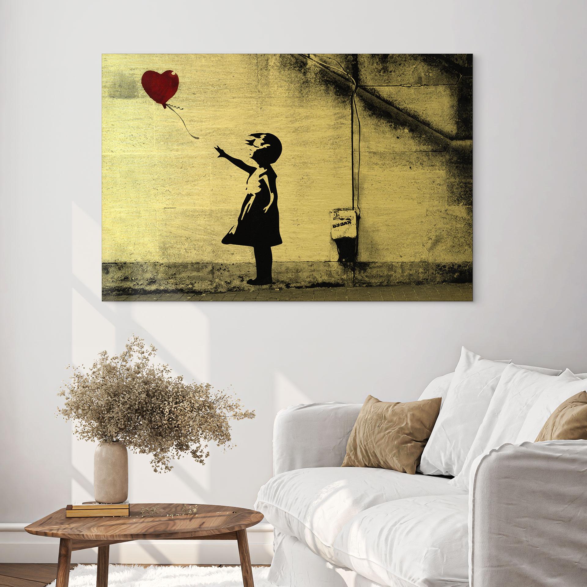 Børstet Alu-Dibond med guld-, sølv- & kobbereffekt - Girl with Balloon - Banksy