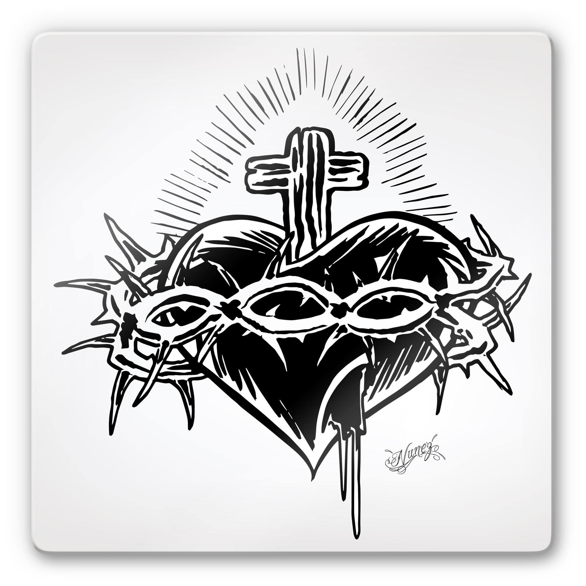 Tableau en verre - Miami Ink - Cœur et croix