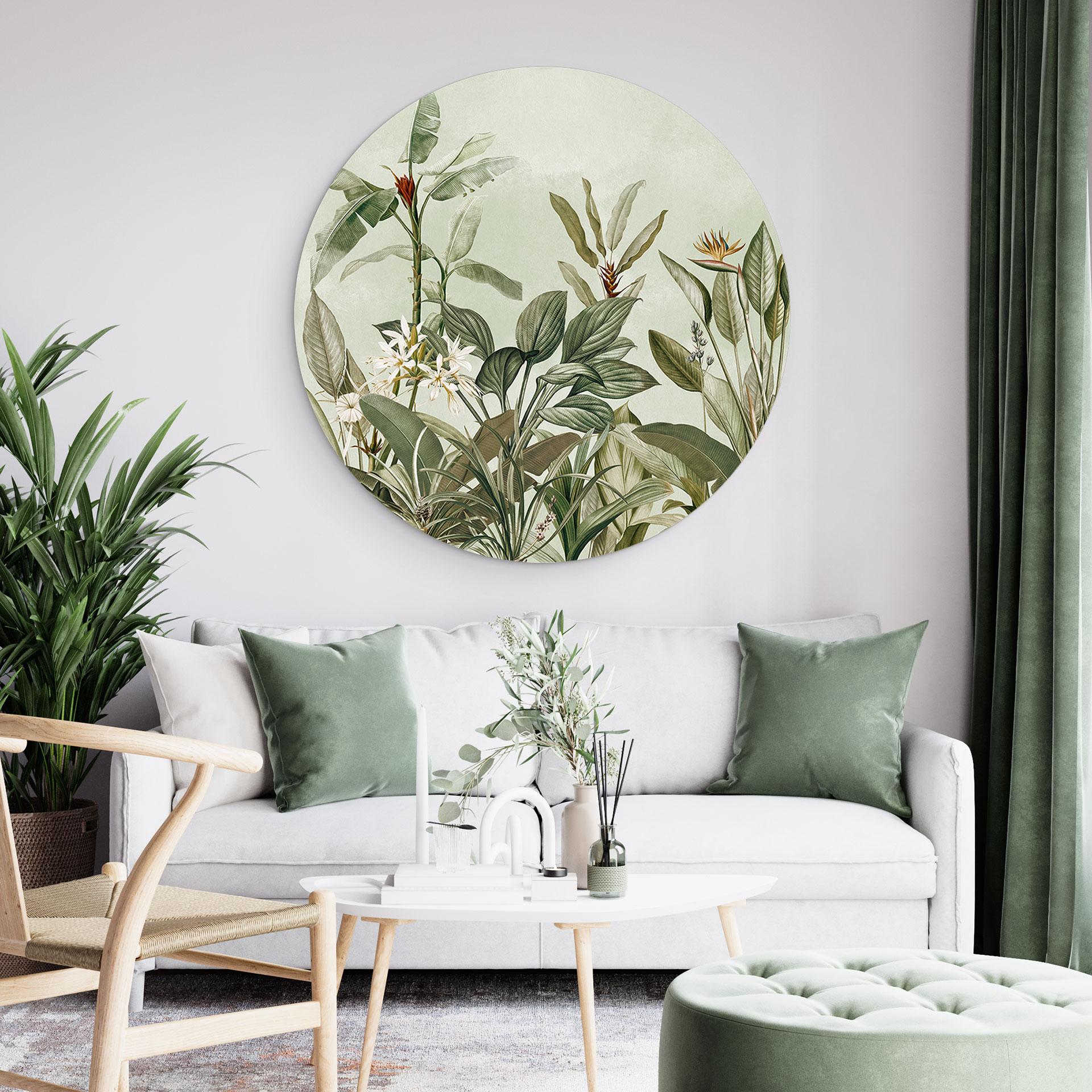 Vægcirkel Tropisk botanik - UN Designs – print på aluminium (Alu-Dibond)