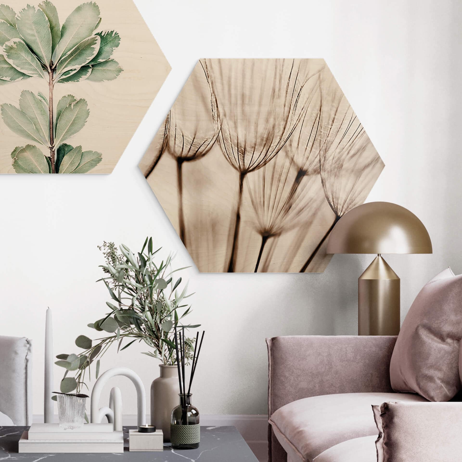 Hexagon Hout Dandelions