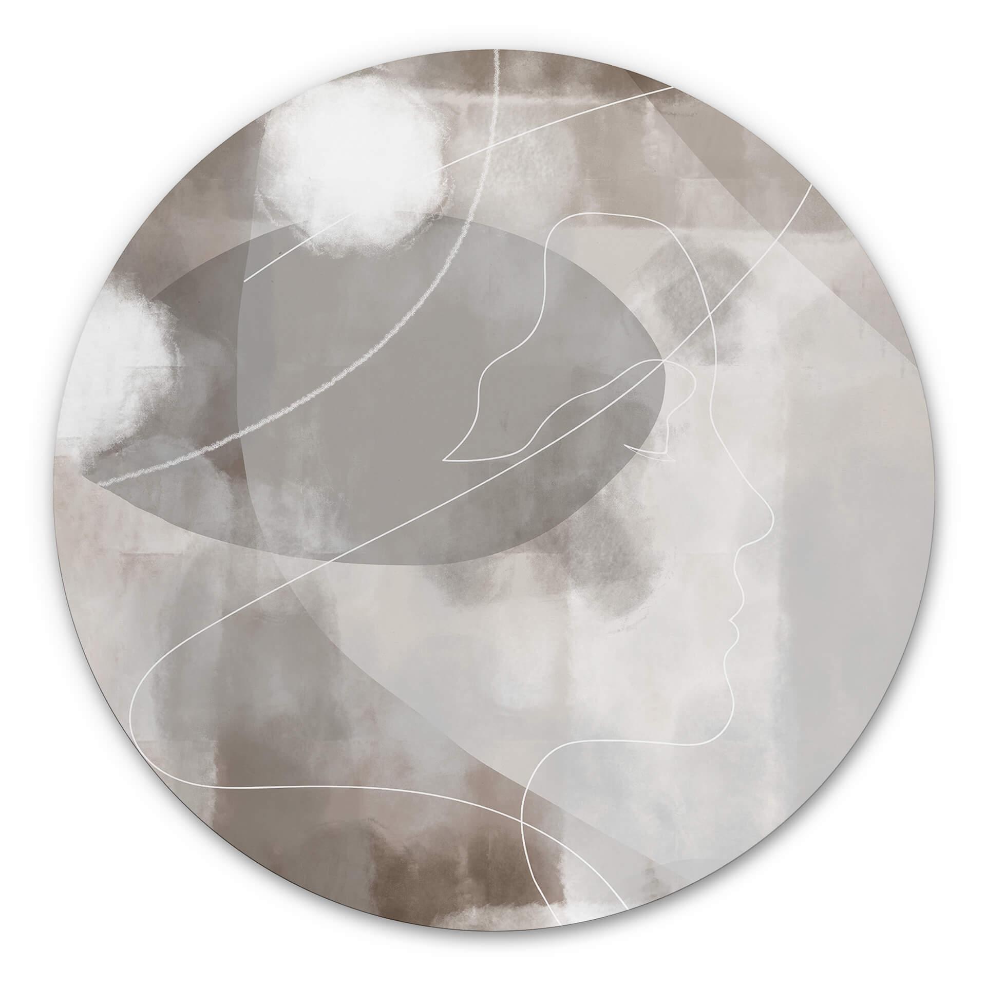 Wandbild 1X Studio - Line Art Frauen Portrait - Alu-Dibond Rund