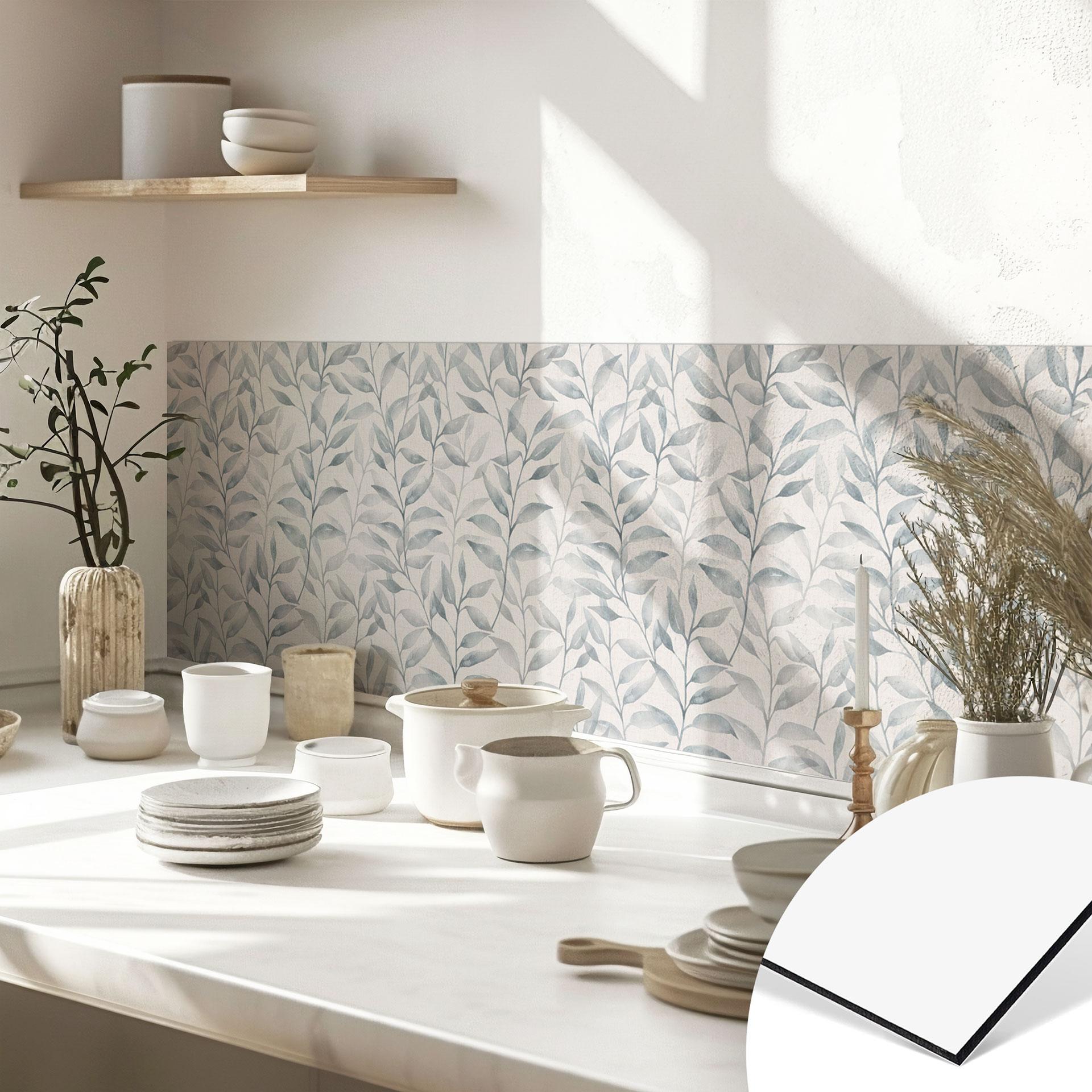 Stænkplade til køkken Fine akvarelblade - Blød grå - Kan forlænges - Bloomery Decor