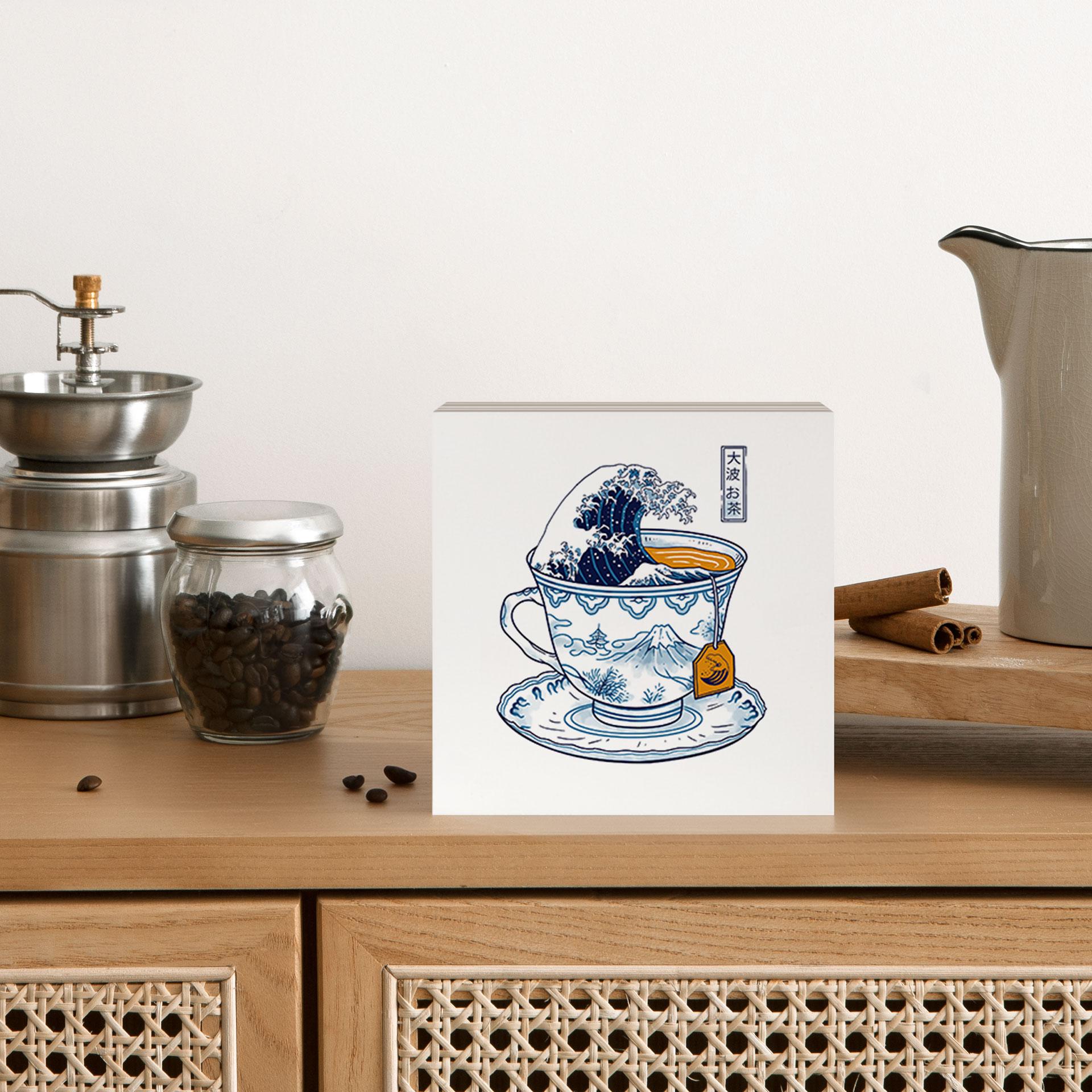 Træbillede til at stille op - Store bølge-te i Hokusai-stil - Trinidad