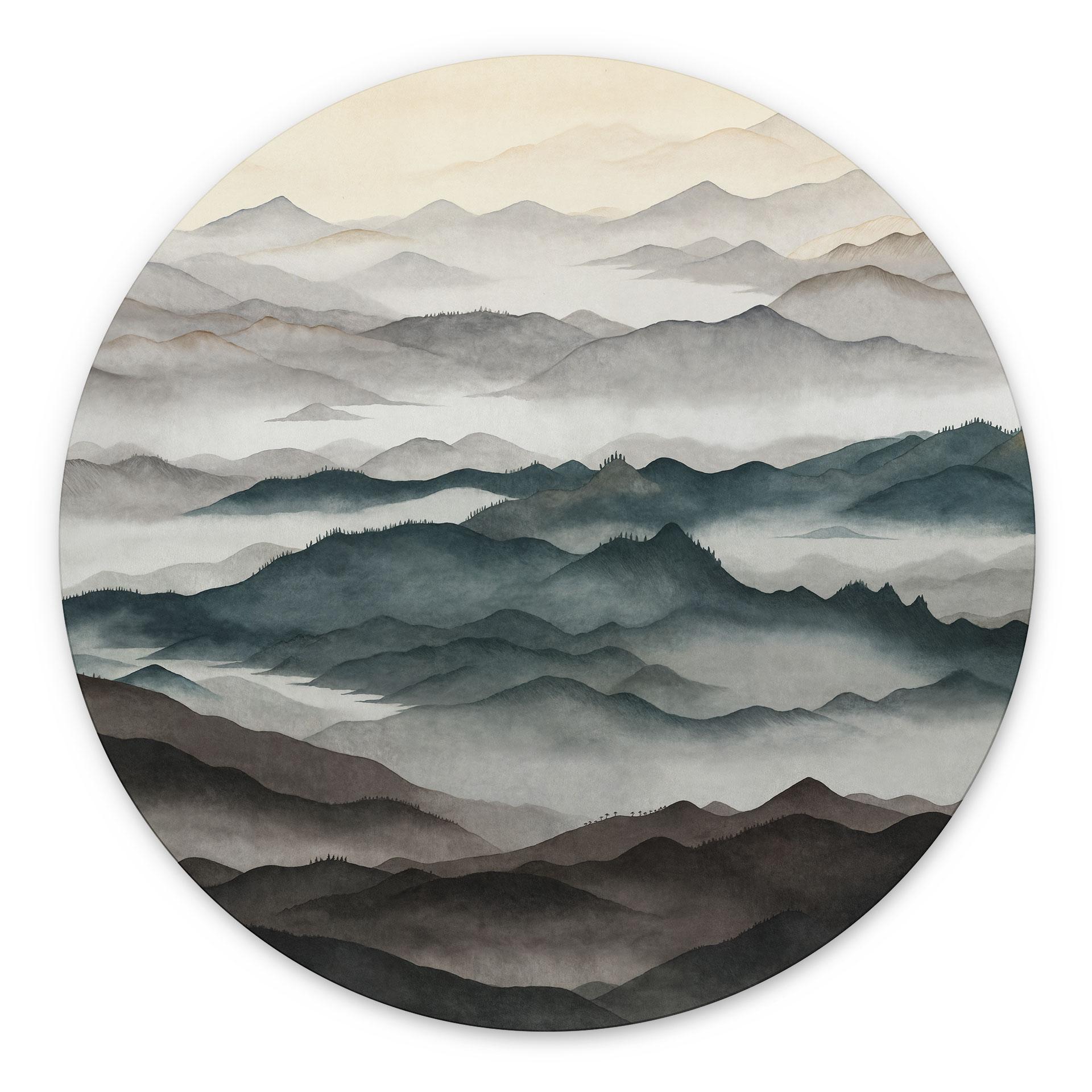 Stampa per Pareti Roerich Light - Paesaggio Montano Nebbioso - Sir Edward x Grigory Gladarev - Alu-Dibond Rotondo