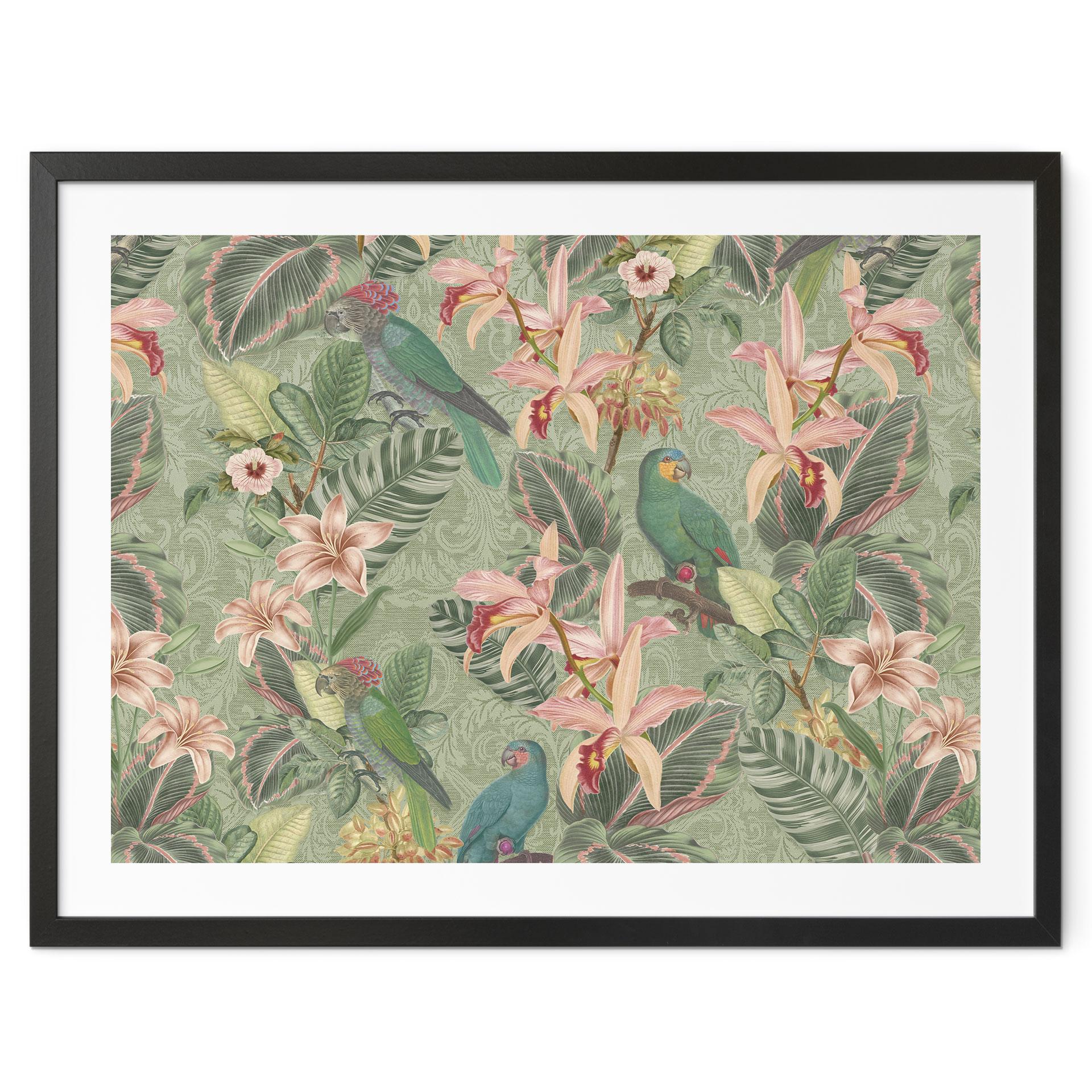 Jungle plakat med papegøjer grøn - Bloomery Decor