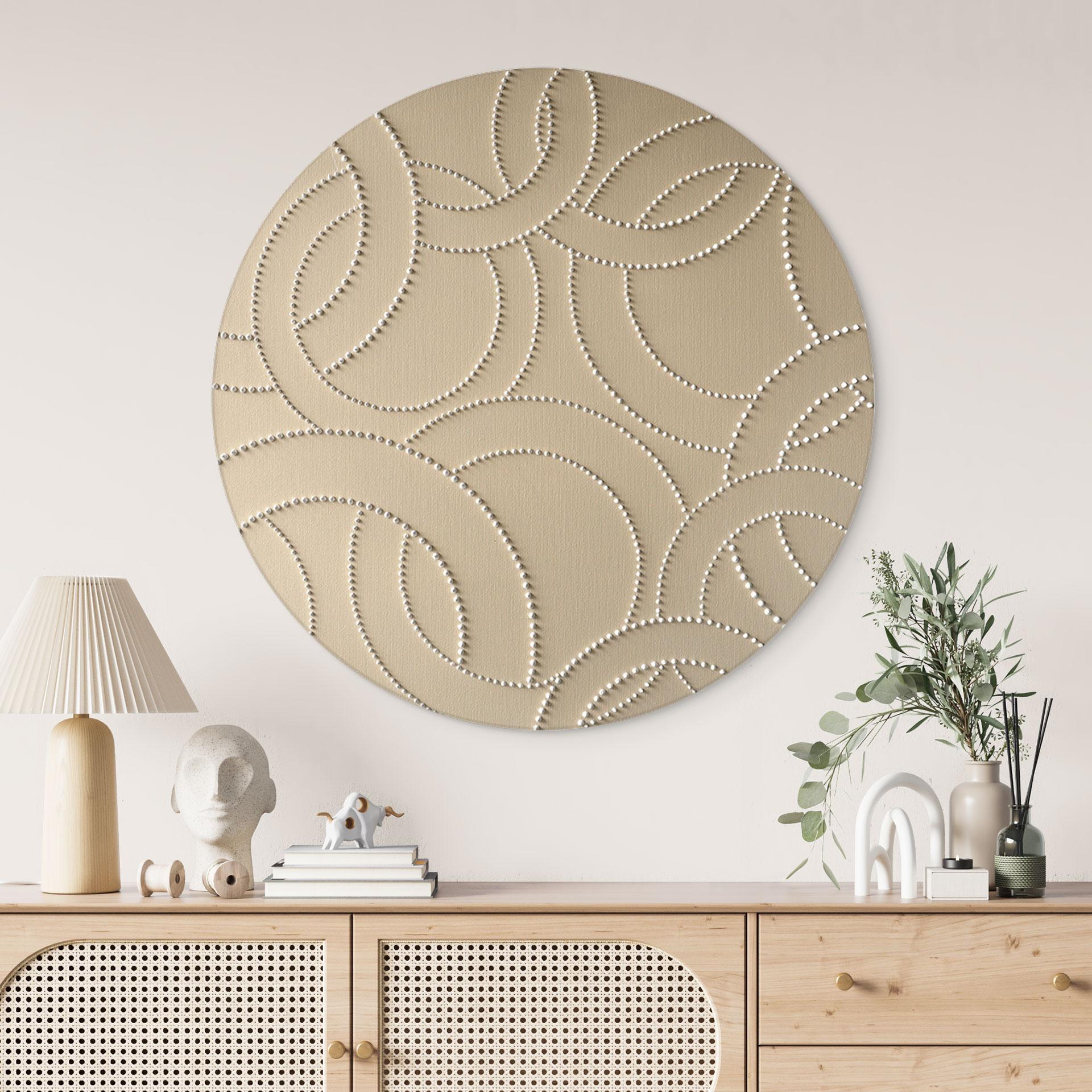 Billede Abstrakte ringe beige - Grande - rund – print på aluminium (Alu-Dibond)