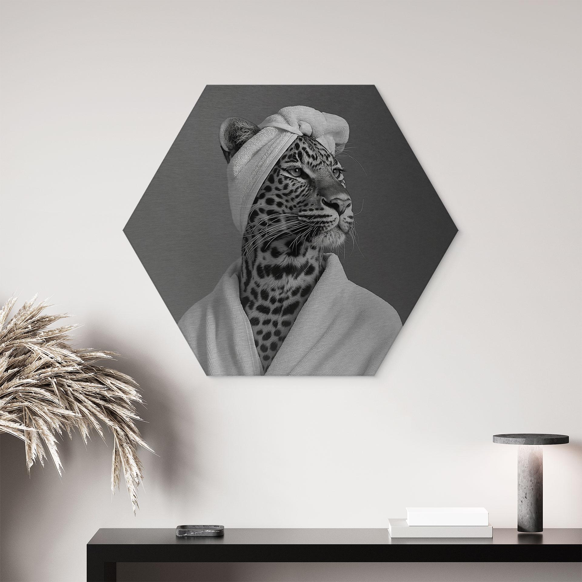 Sekskantet Billede med sølveffekt Royale Spa time-out med leopard - Rahner - Aluminium dibond