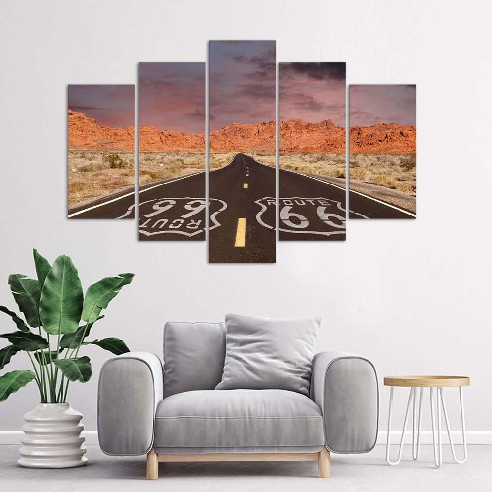 Lærredstryk 5 stykker, Route 66 Road Landscape
