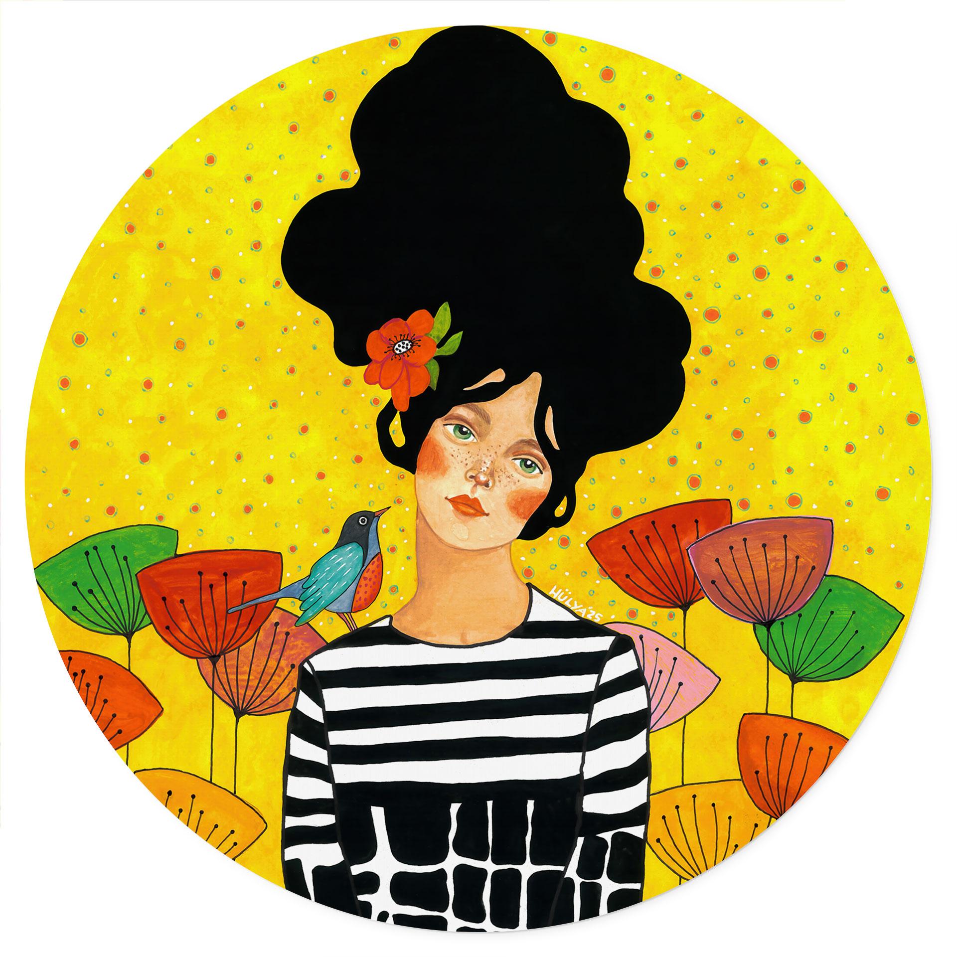 Wallsticker Blomsterpige i sommerhaven - Hülya - Rund