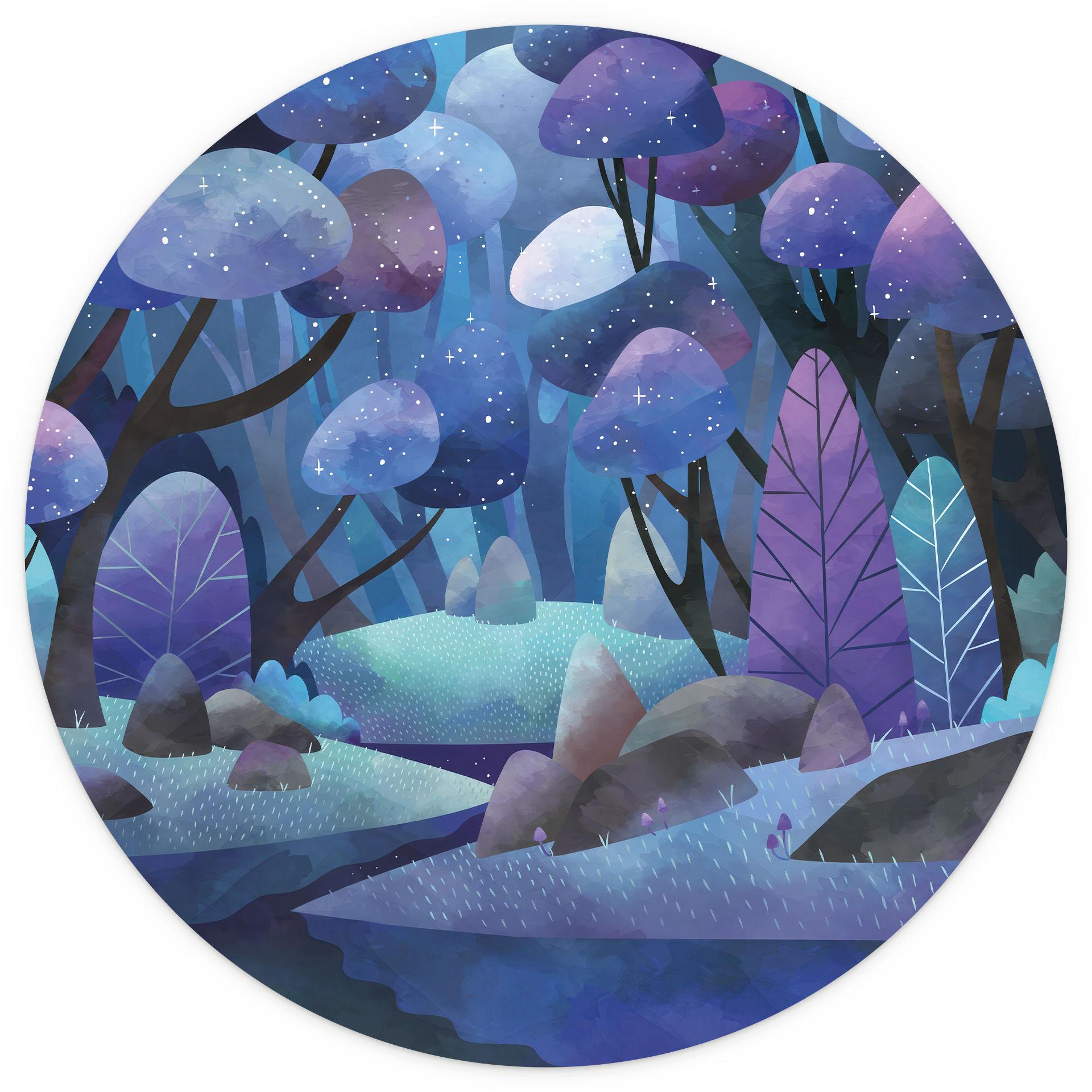 Fotobehang enchanted forest in middernachtblauw - DigitalArtsi - Rond - Zelfklevend/niet-geweven