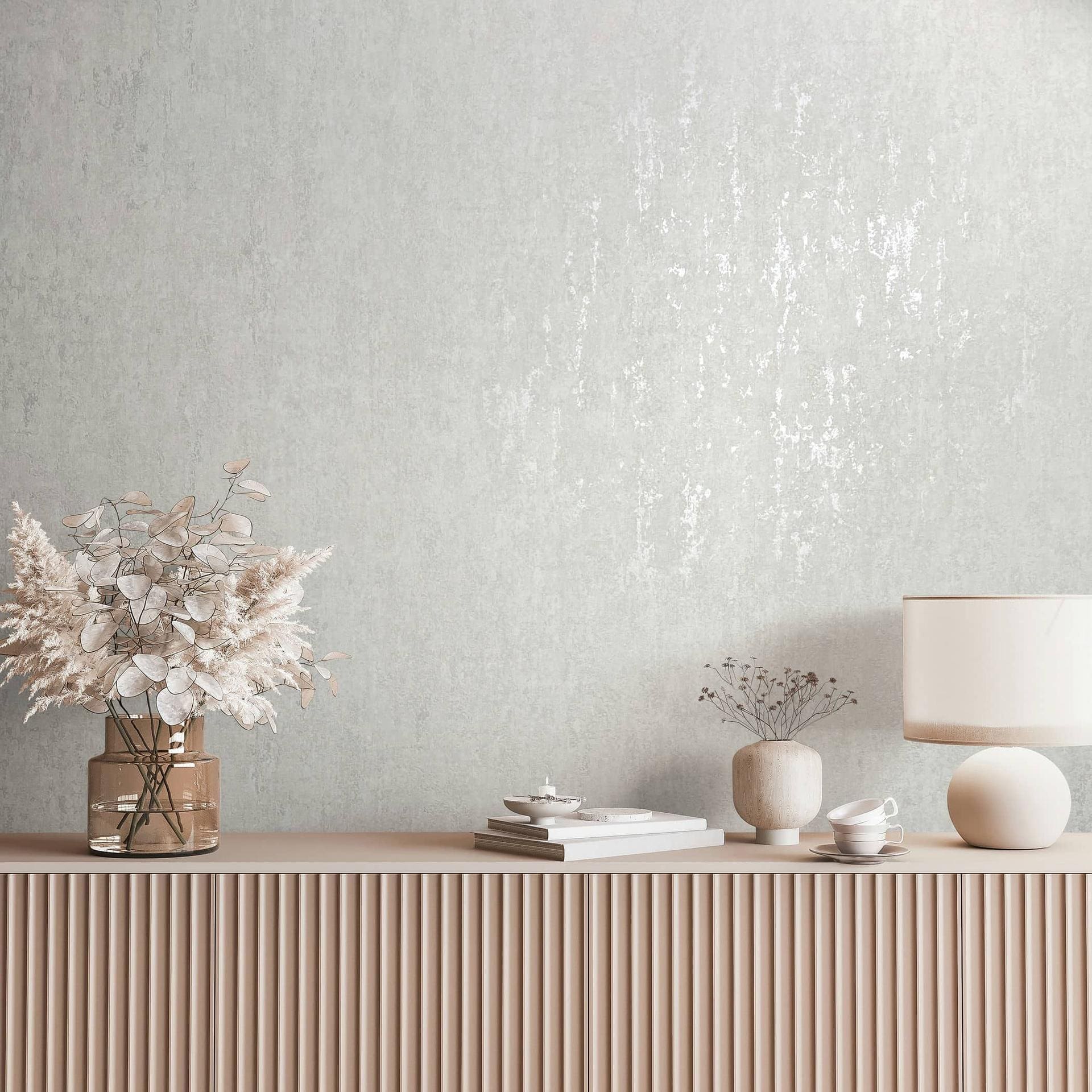 Non-woven tapet med skinnende glans i grå, beige betonlook