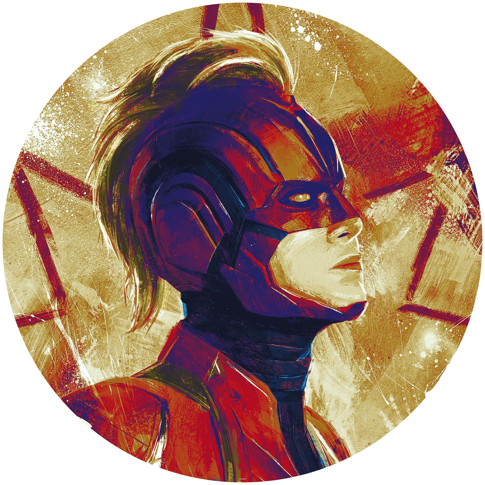 Selvklæbende non-woven tapet - Avengers maleri Captain Marvel hjelm - 125 x 125 cm