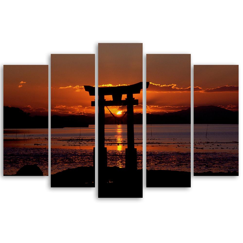 5 stykke lærredstryk, Torii Gate ved solnedgang