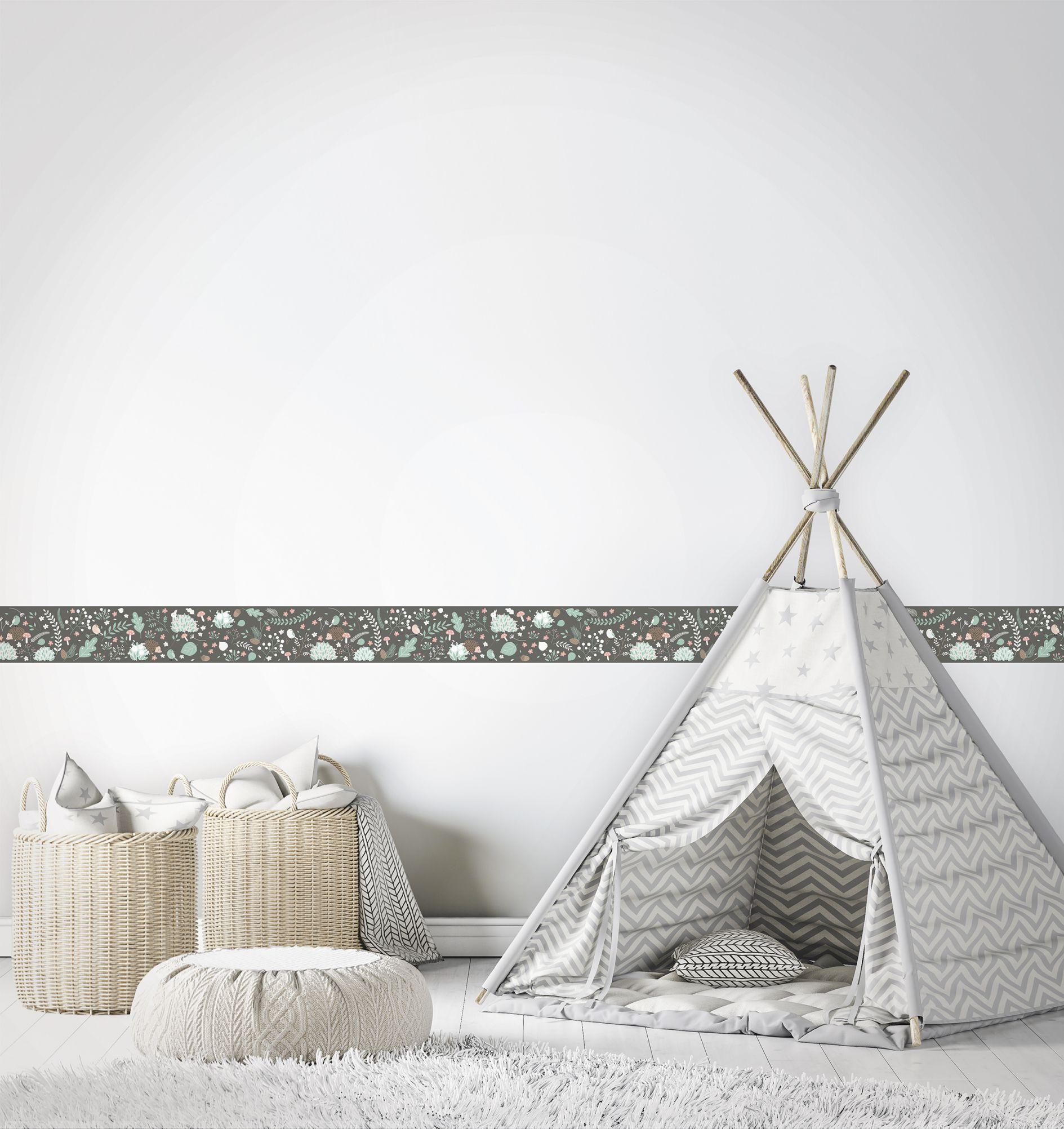 Carta da parati per bambini, carta da parati in tessuto non tessuto per bambini Walls verde, grigio