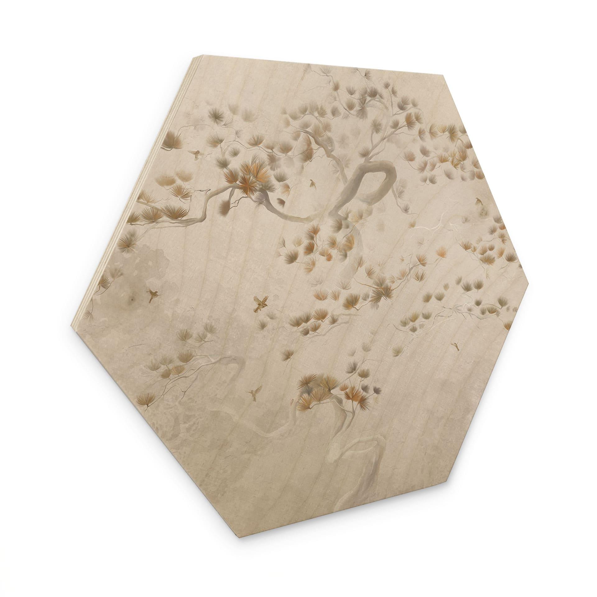 Houten Wanddecoratie in zeshoekige stijl Elegant grenen in Aziatische stijl - Ms Tiff