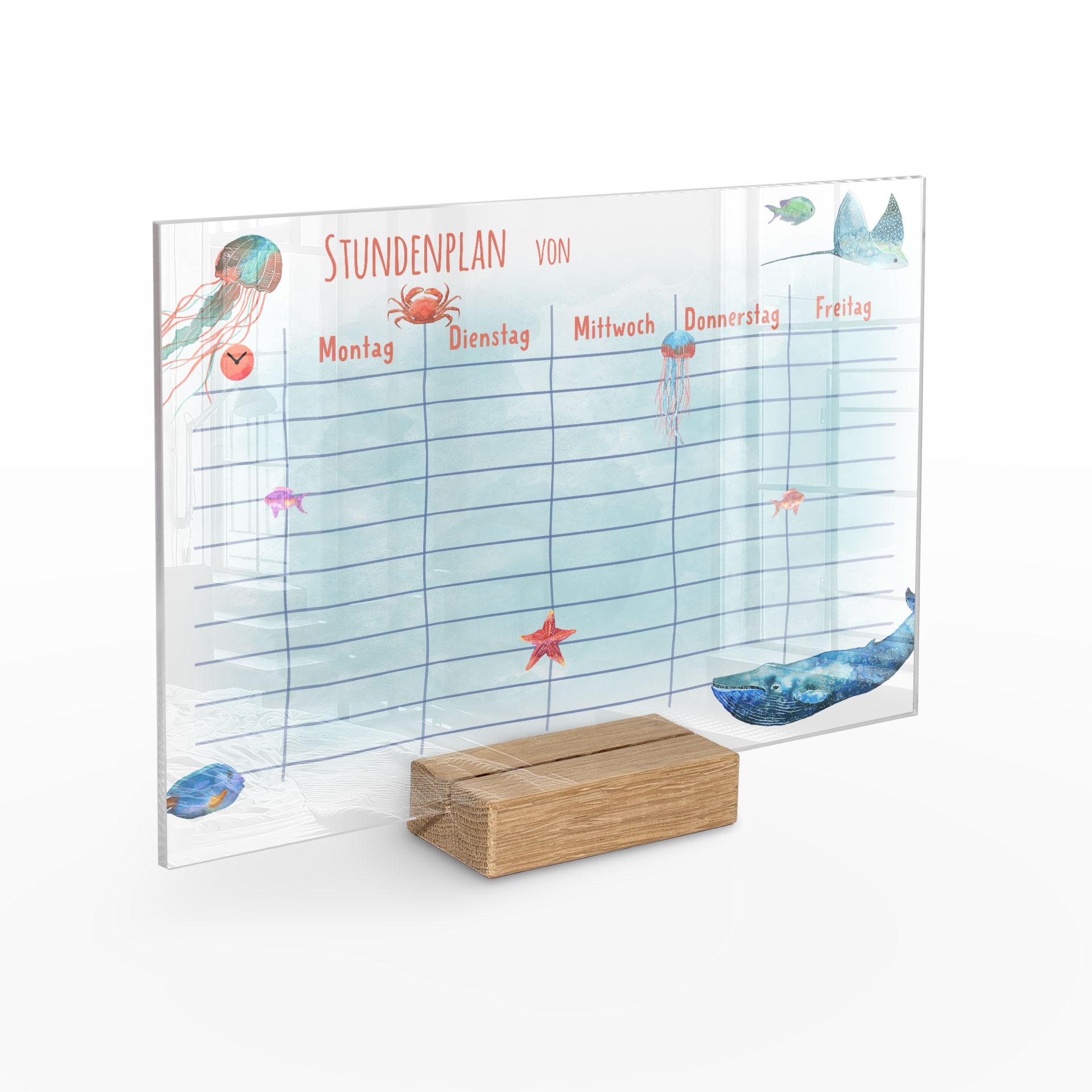Tischaufsteller zum Beschriften - Stundenplan Meerestiere - transparent - Tischaufsteller für Kinder