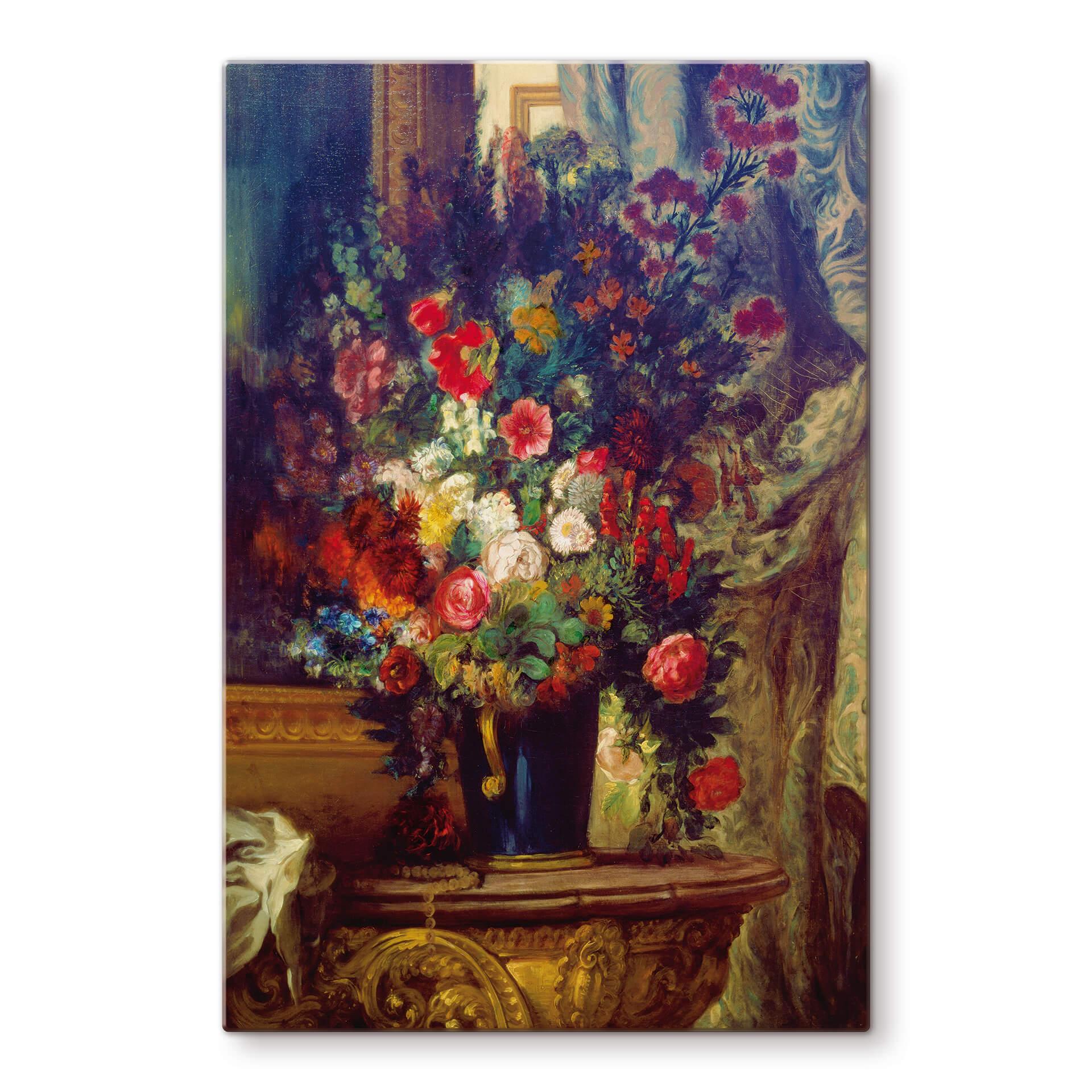 Glasbillede - Delacroix - Vase med Blomster på et Konsolbord