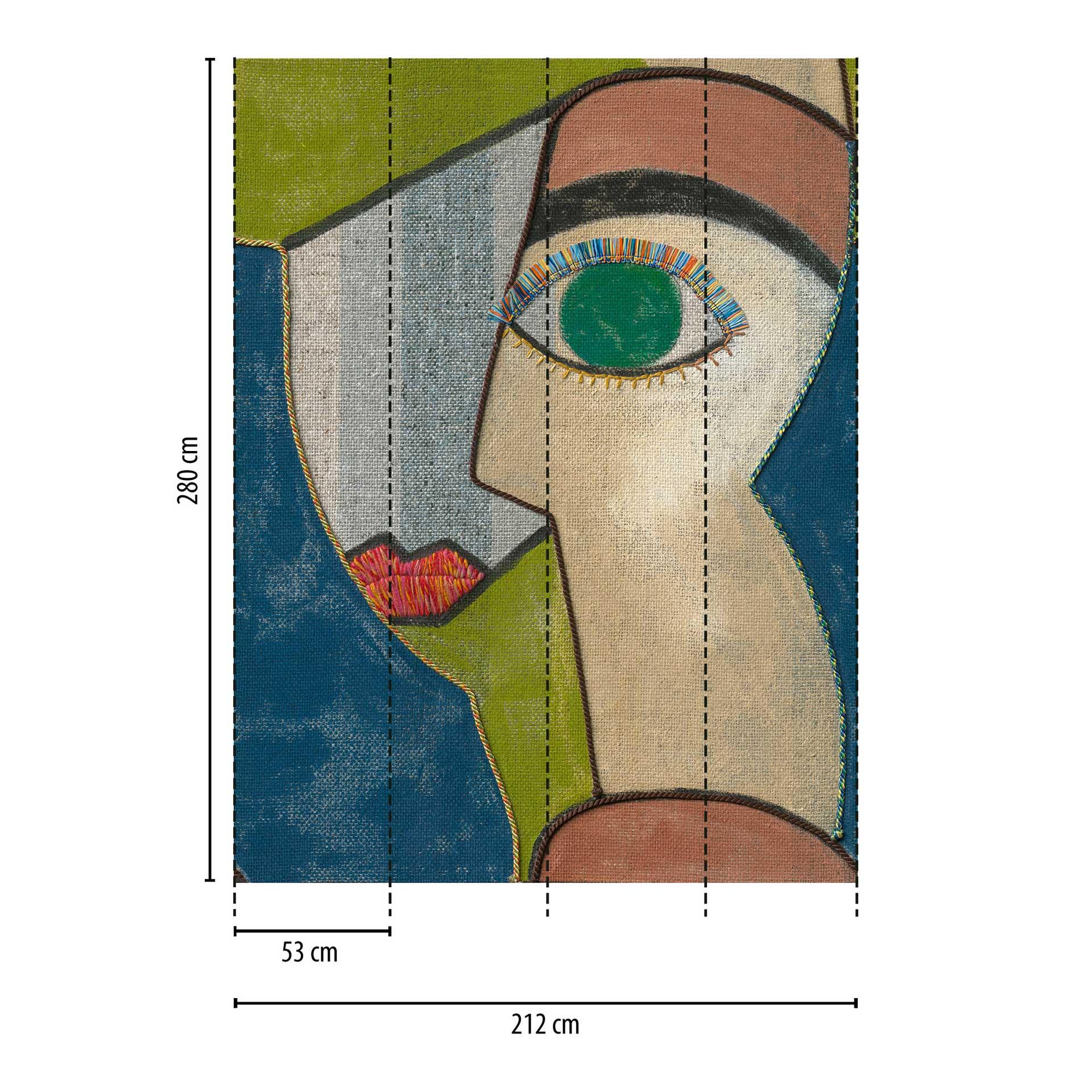 Kleurrijk kunstbehang met gezichtsmotief - vliesbehang voor woonkamer & kantoor