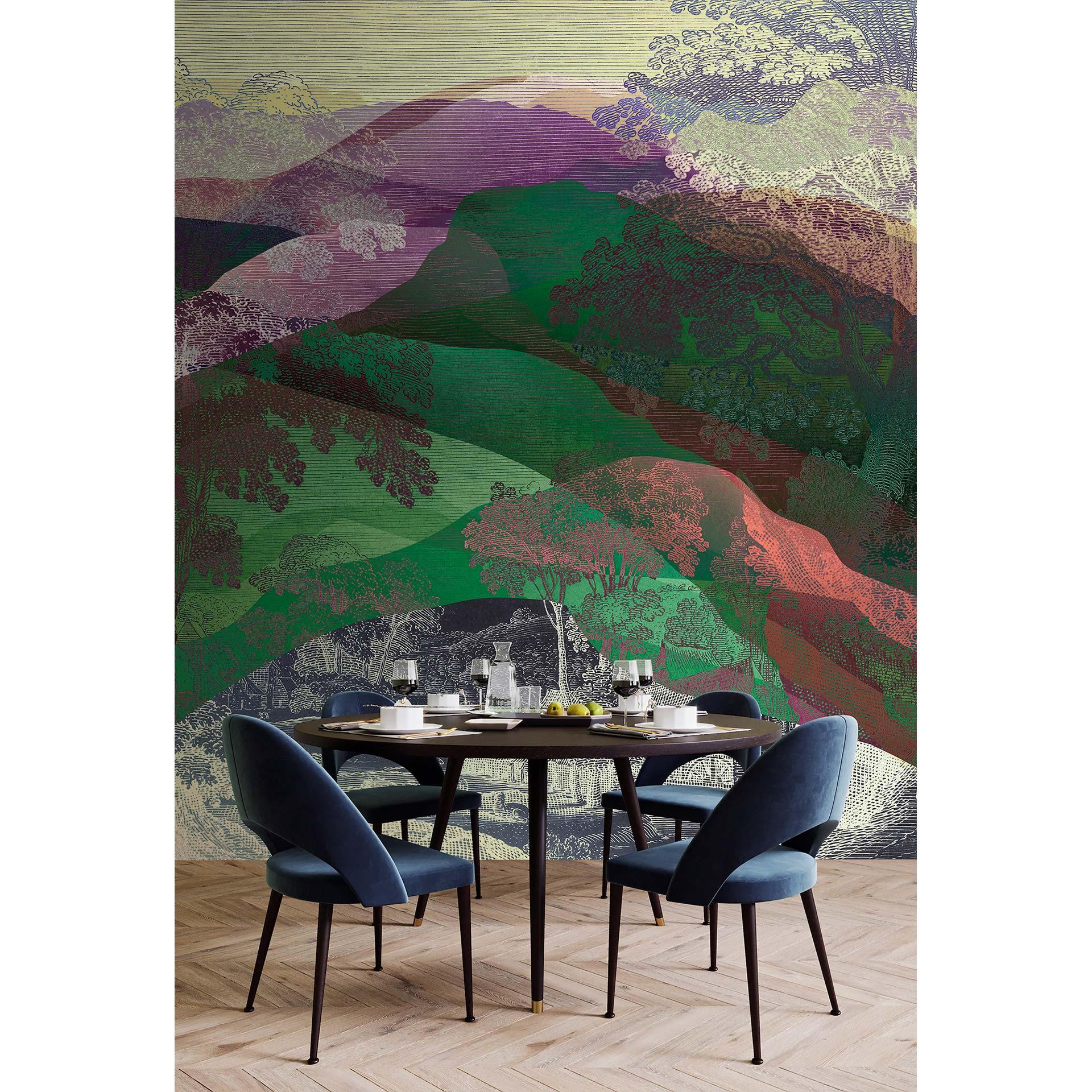 Livingwalls Fototapete Walls by Patel 3 Hidden Valley 1 grün, blau, braun, lila, rosa