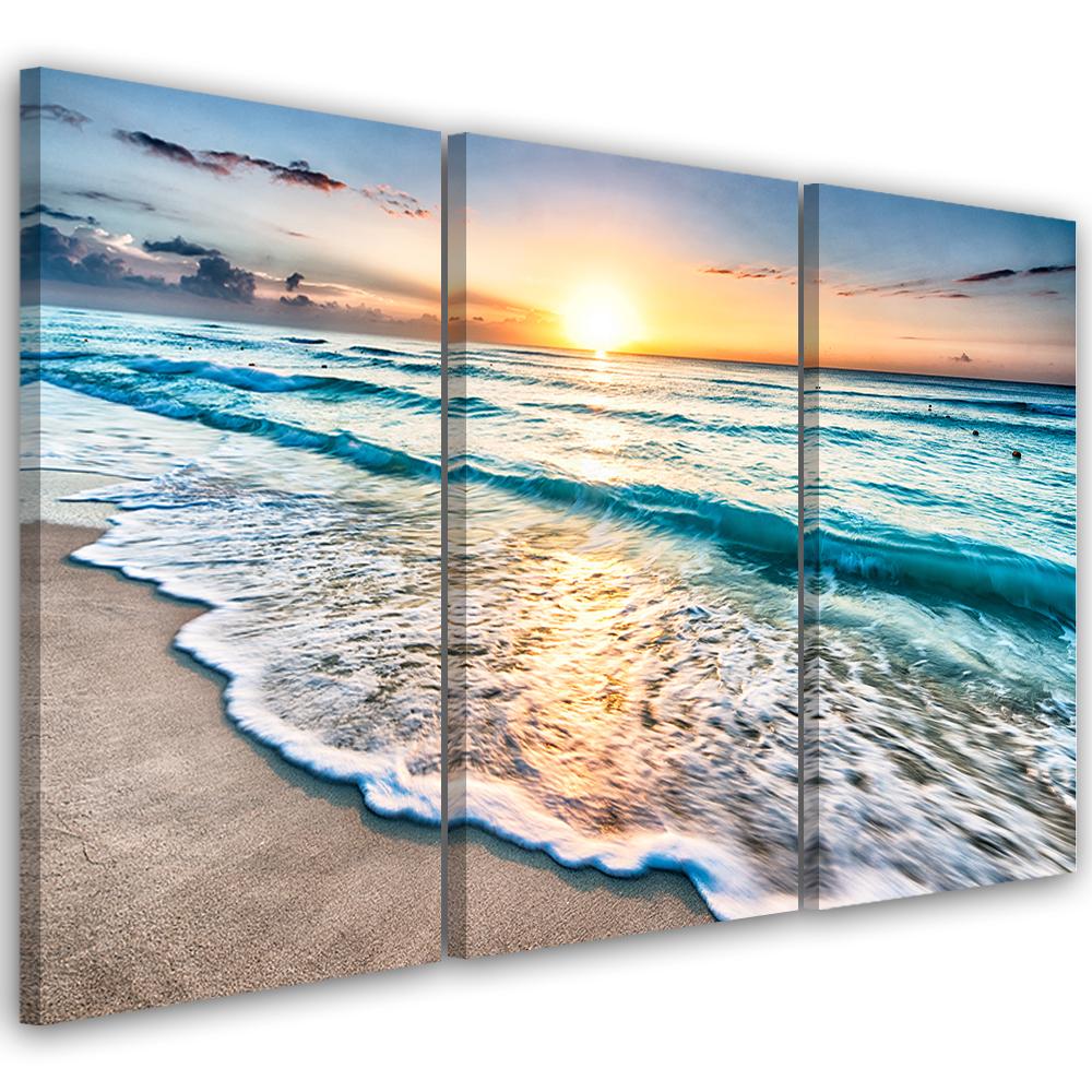 3 stykke lærredsprint, Sea Beach Sunset