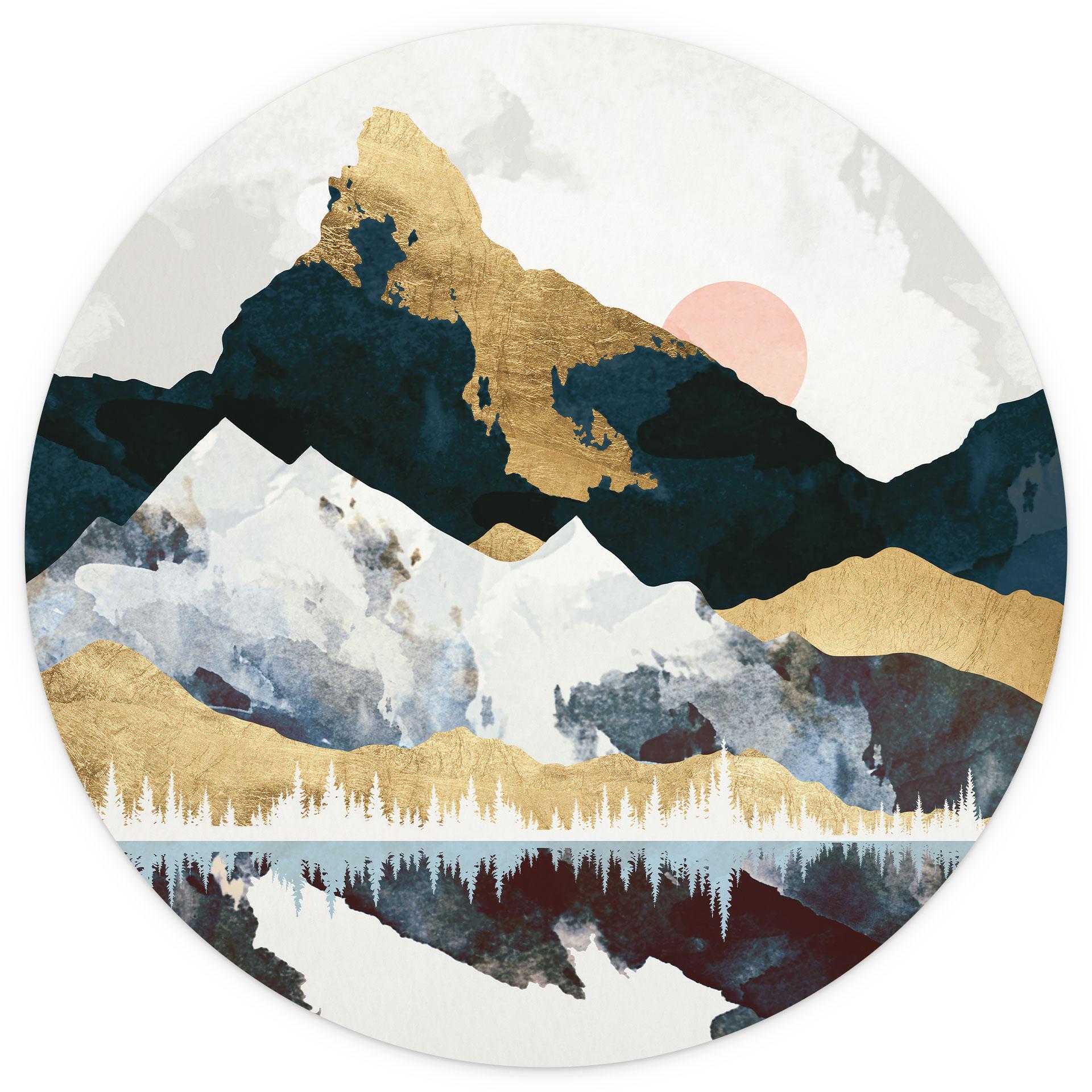 Spiegeling van een winterlandschap Fotobehang - SpaceFrog Designs - Rond - vliesbehang/zelfklevend v