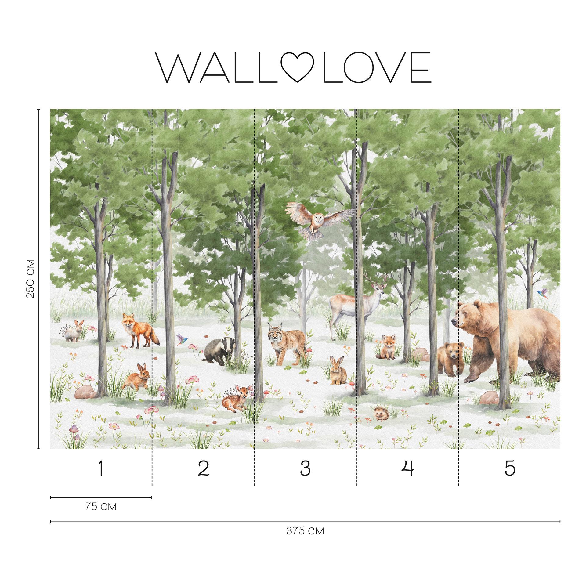 Fotomurale animali della foresta verde bianco 3,75 x 2,50 m - Carta da parati in tessuto non tessuto