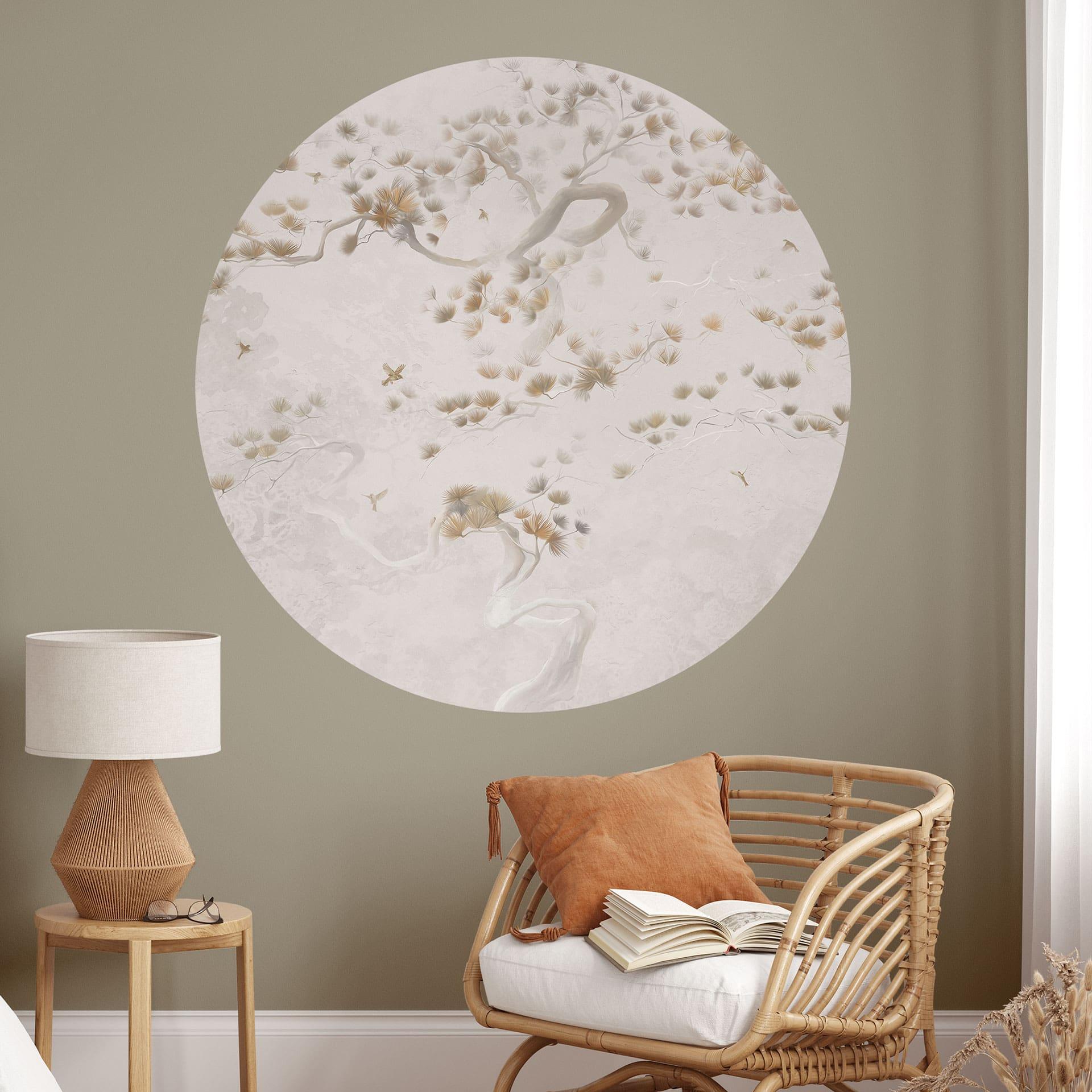 Elegante grenen Muursticker in Aziatische stijl - Ms Tiff - Rond