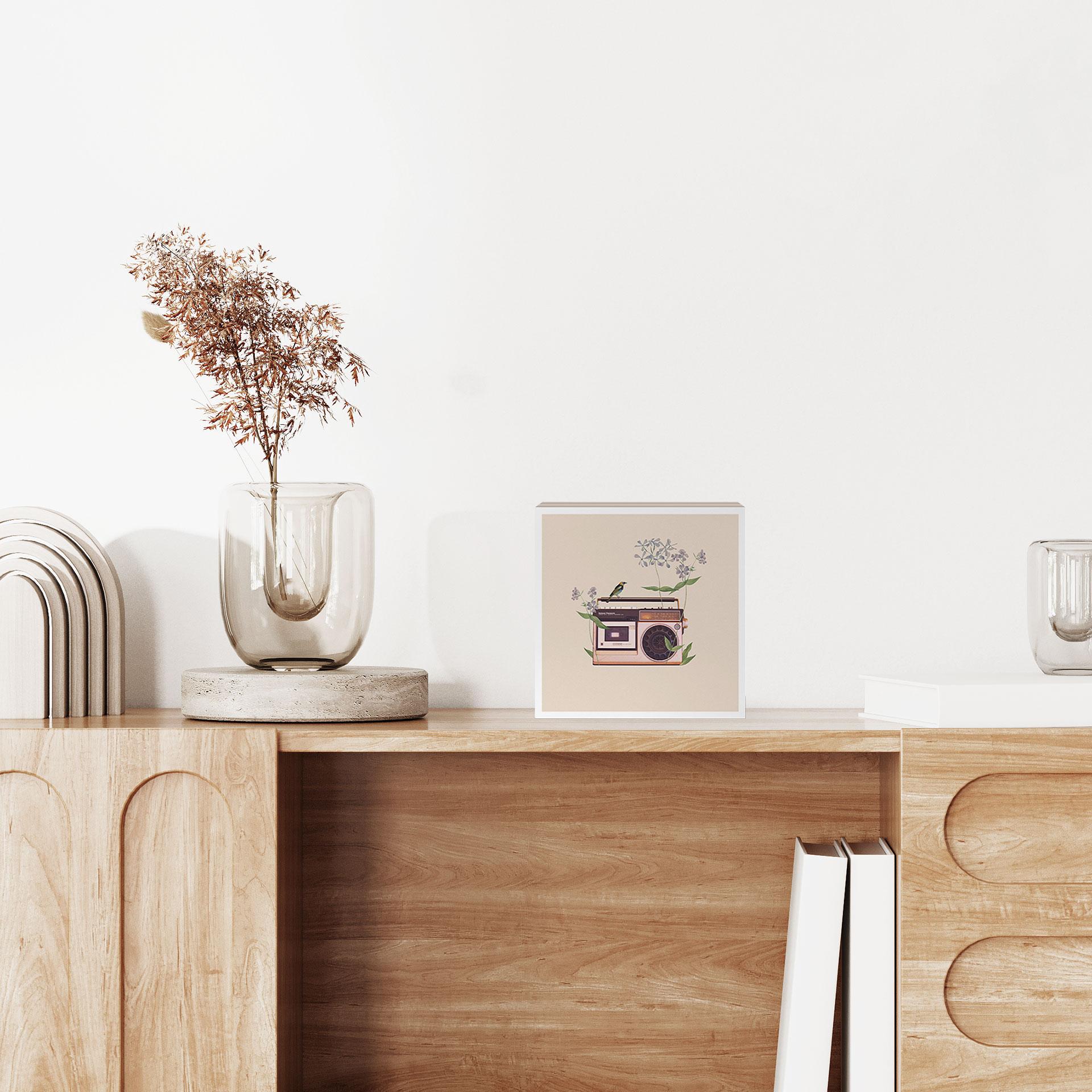 Holzbild zum Hinstellen - Retro Radio floral - Frida Floral Studio - 15x15 cm