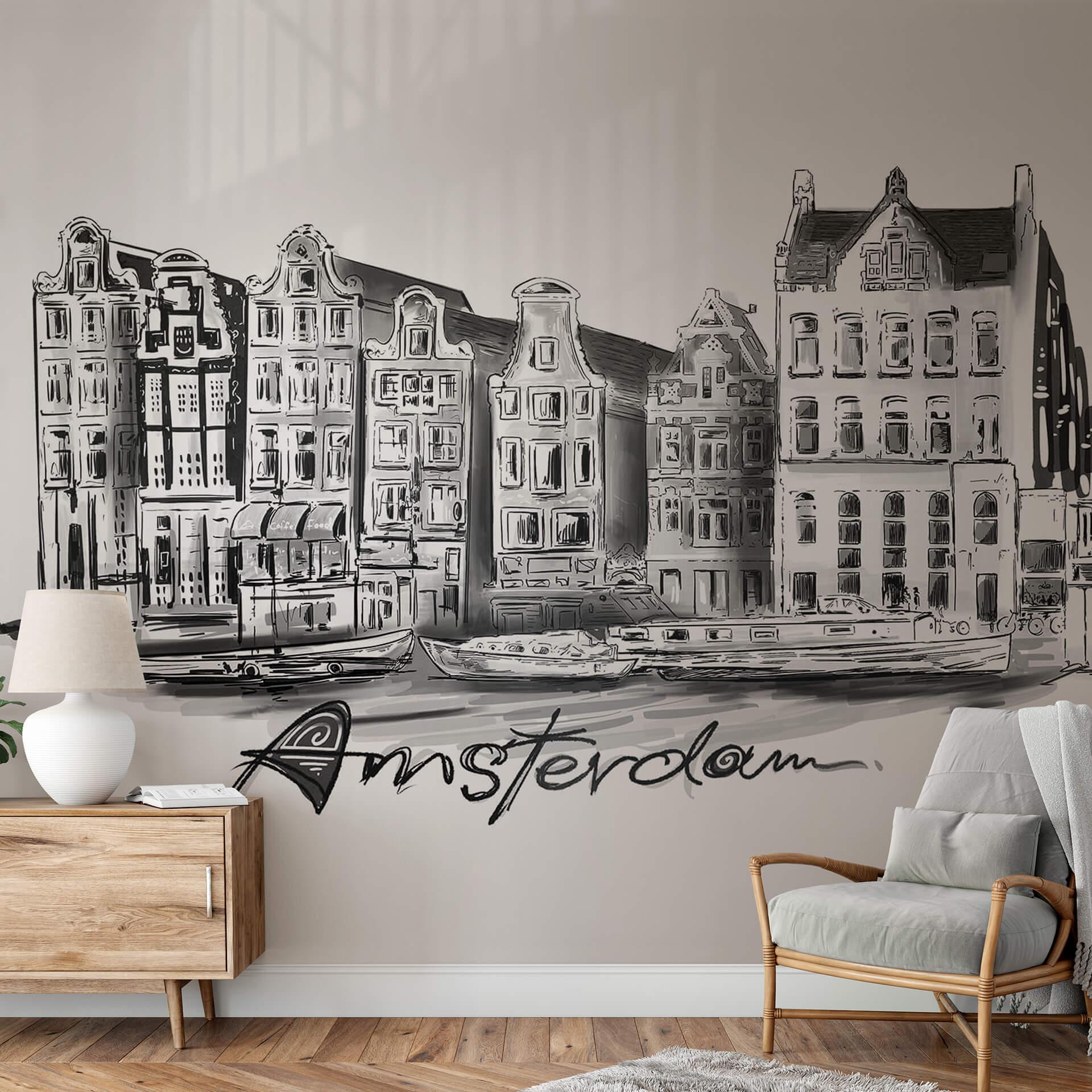 Fototapet Love your City - Amsterdam - Sort/hvid