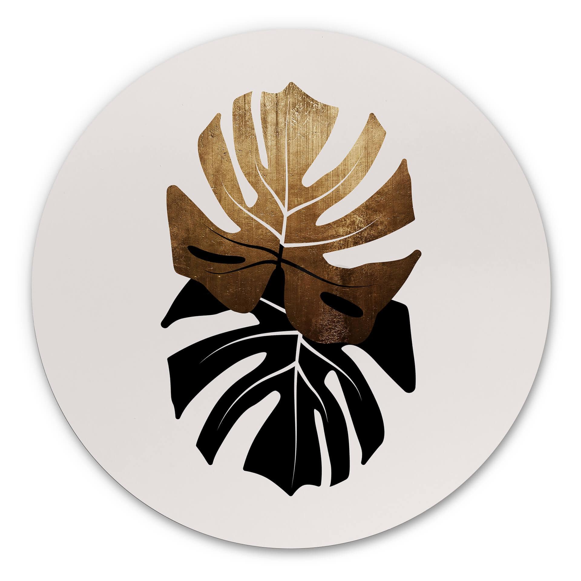 Tableau sur alu-Dibond Kubistika - Monstera noir et or - Rond