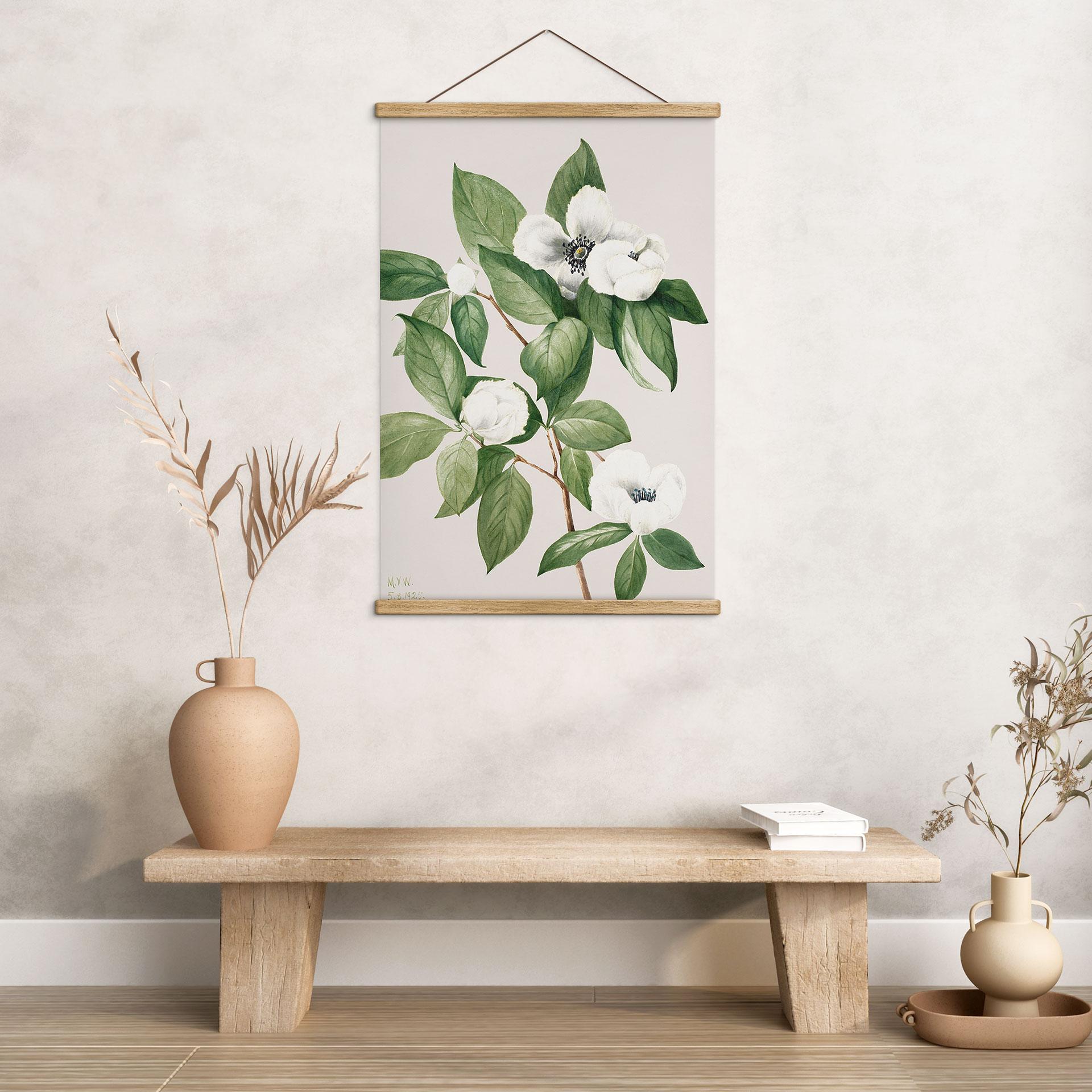 Tekstil plakat botanik illustration af en falsk kamelia - Walcott