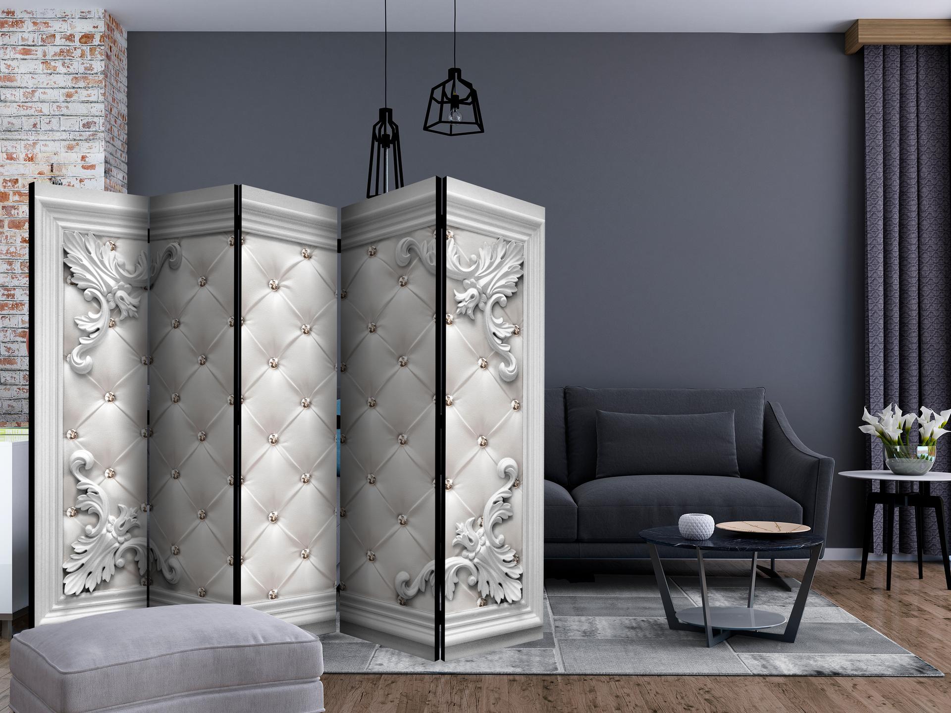 Schermo divisorio - Pelle trapuntata , 5 pezzi - 225x172 cm