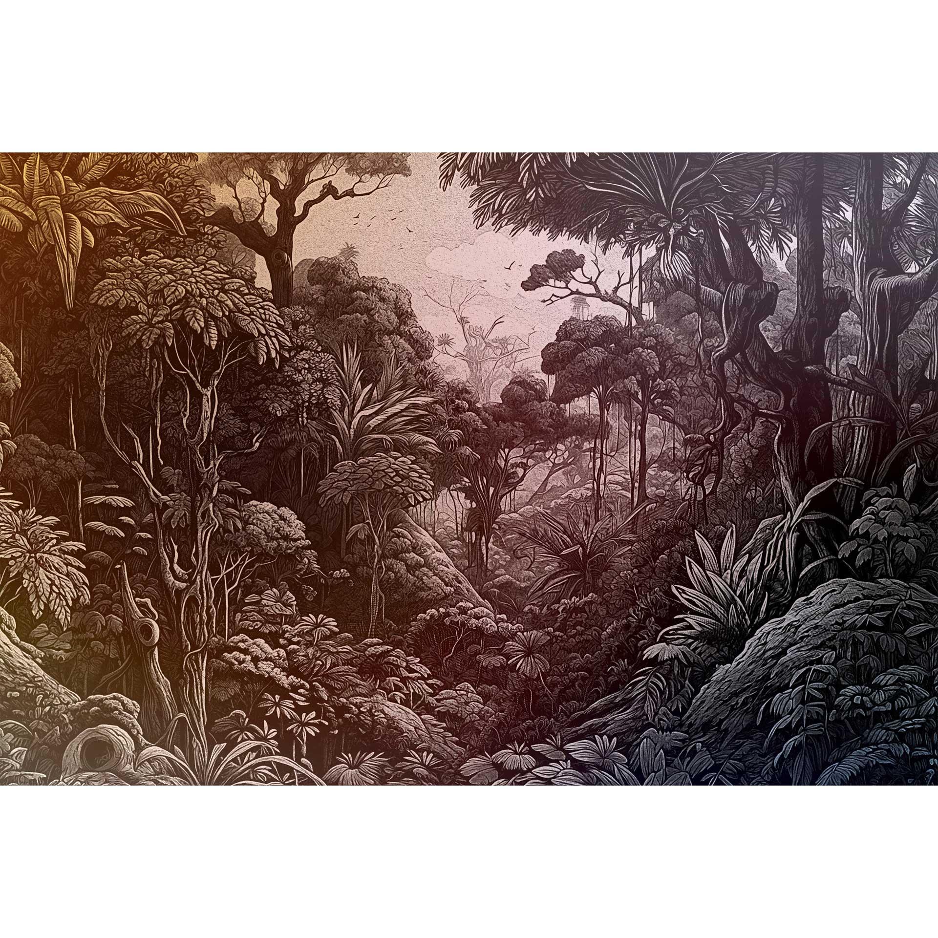 sepia toon jungle behang - gedetailleerd bosmotief - vlies