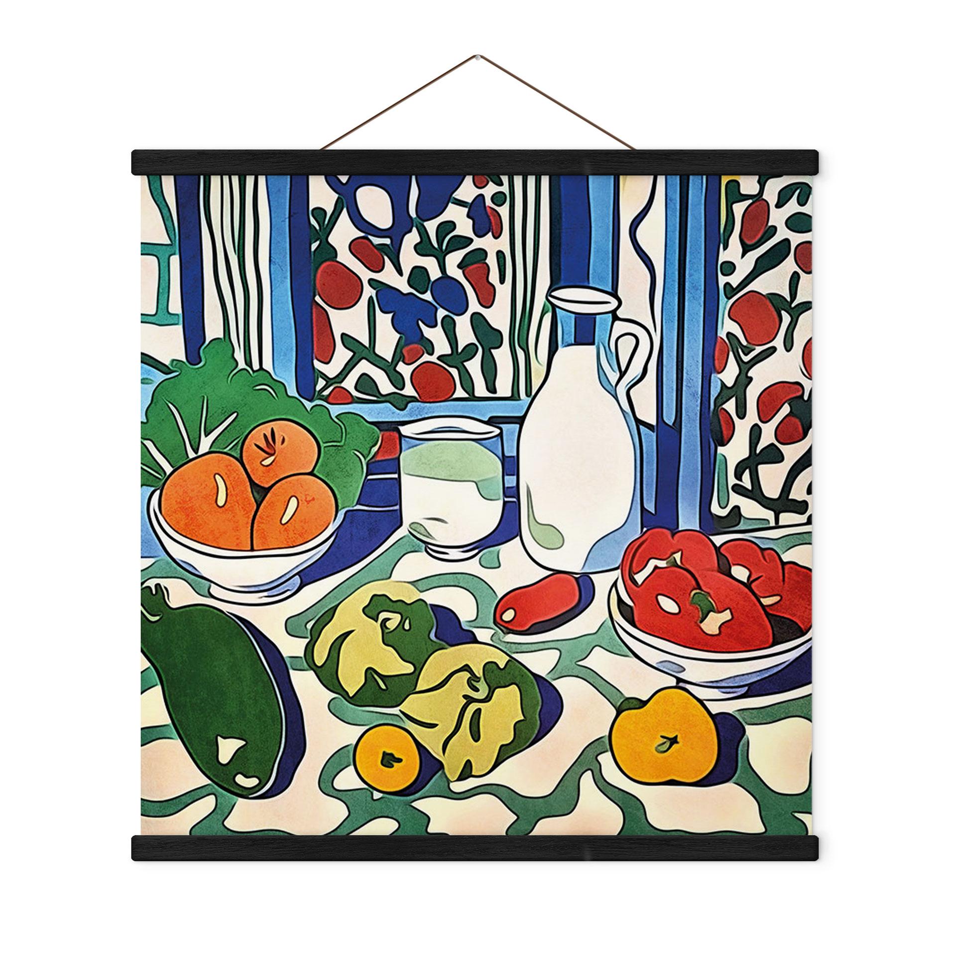 Tekstil plakat Frugt og grøntsager på køkkenbordet - Inspireret af Matisse - Zamart